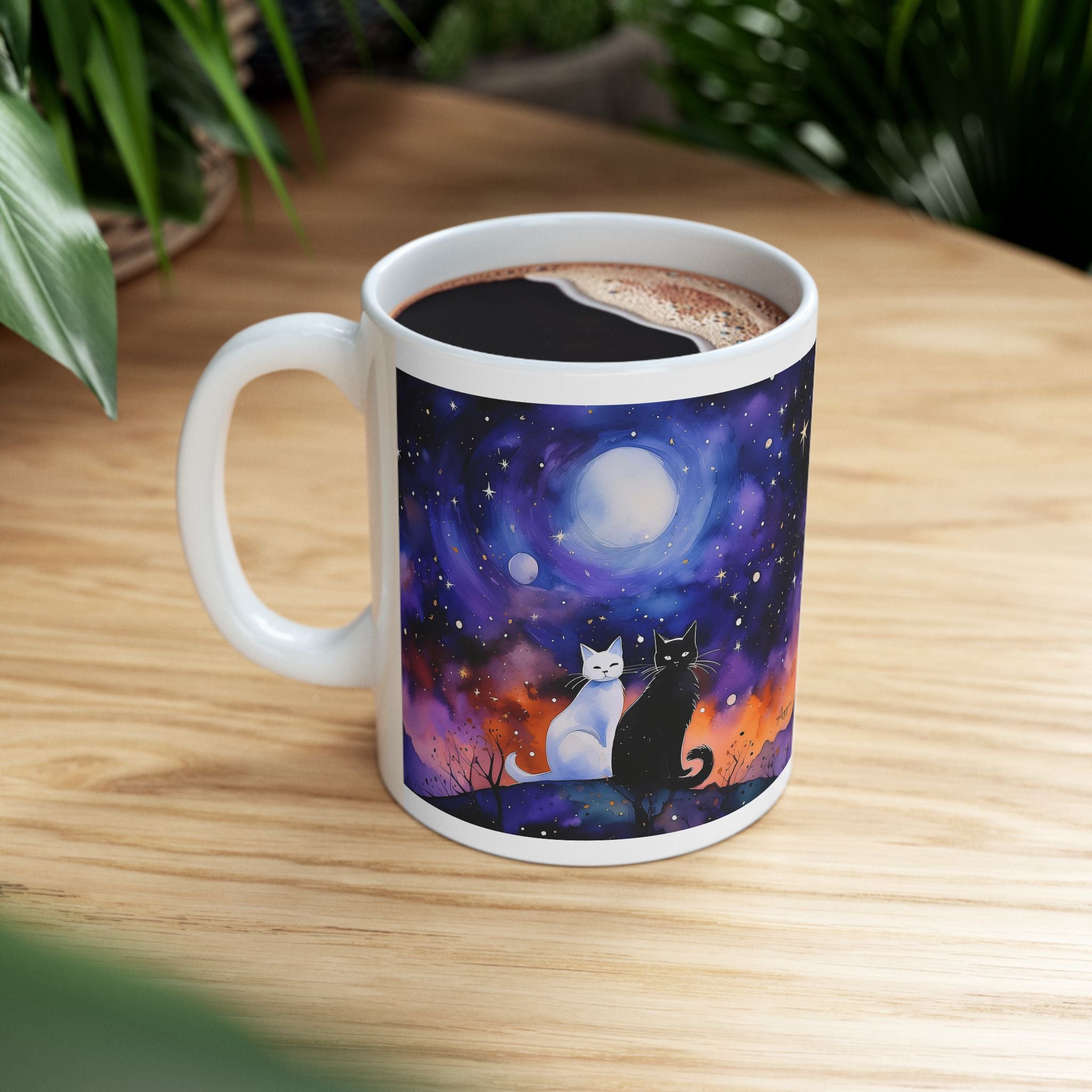 Coffee Mug - Cats Under A Starry Night Sky 11oz 15oz