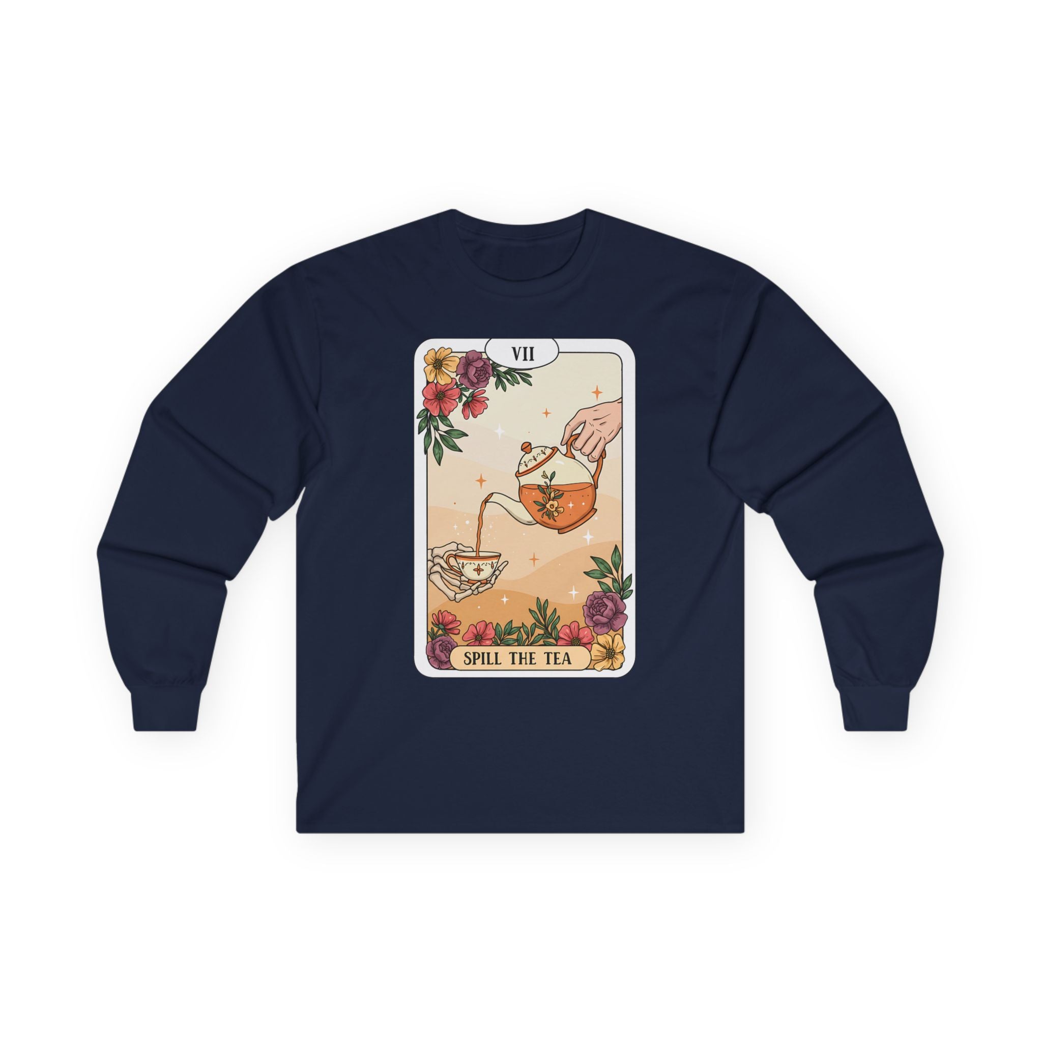 Mystical “Spill the Tea” Tarot Long Sleeve – Witchy Vibe Shirt for Tea Lovers | Funny Spiritual Gift |
