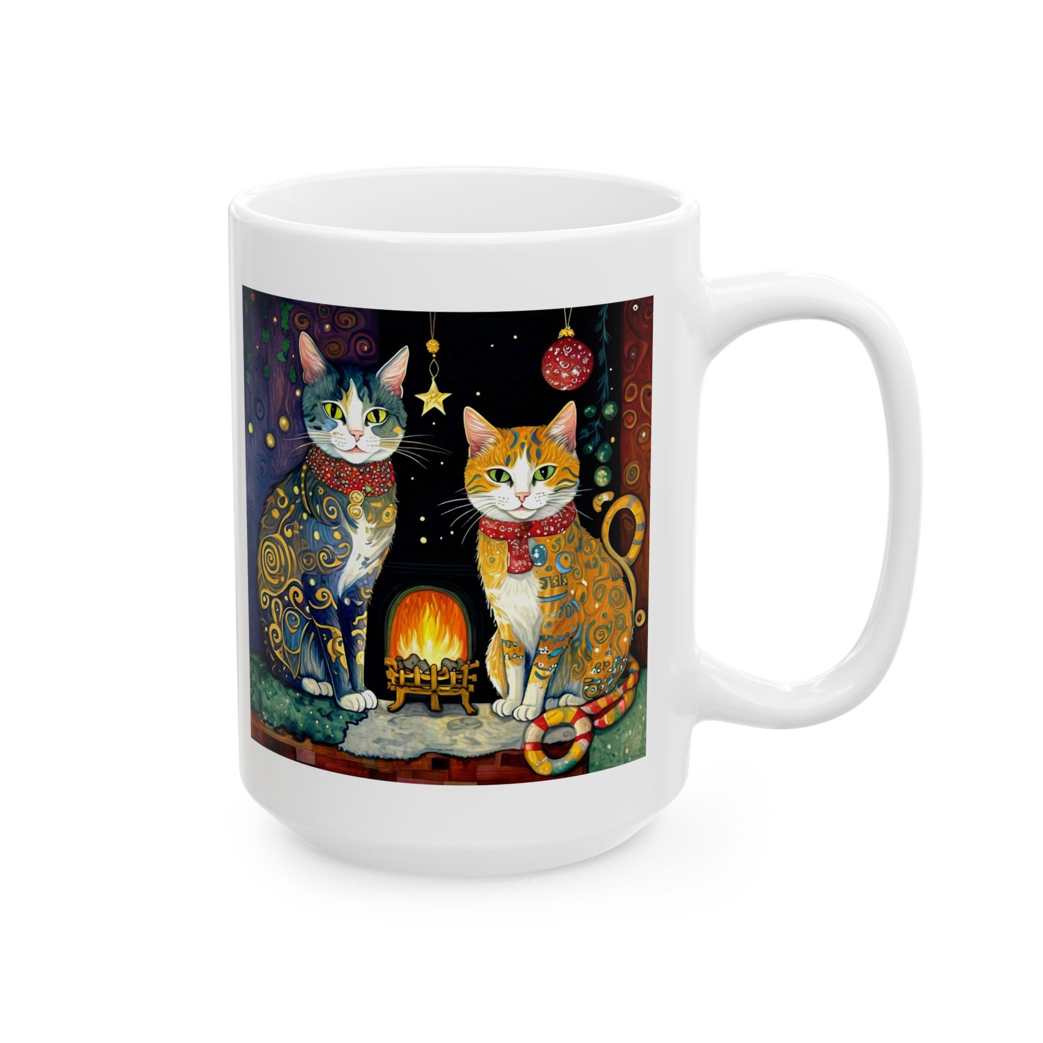 Mug - Colorful Christmas Cats Yule Fire Klimt Style