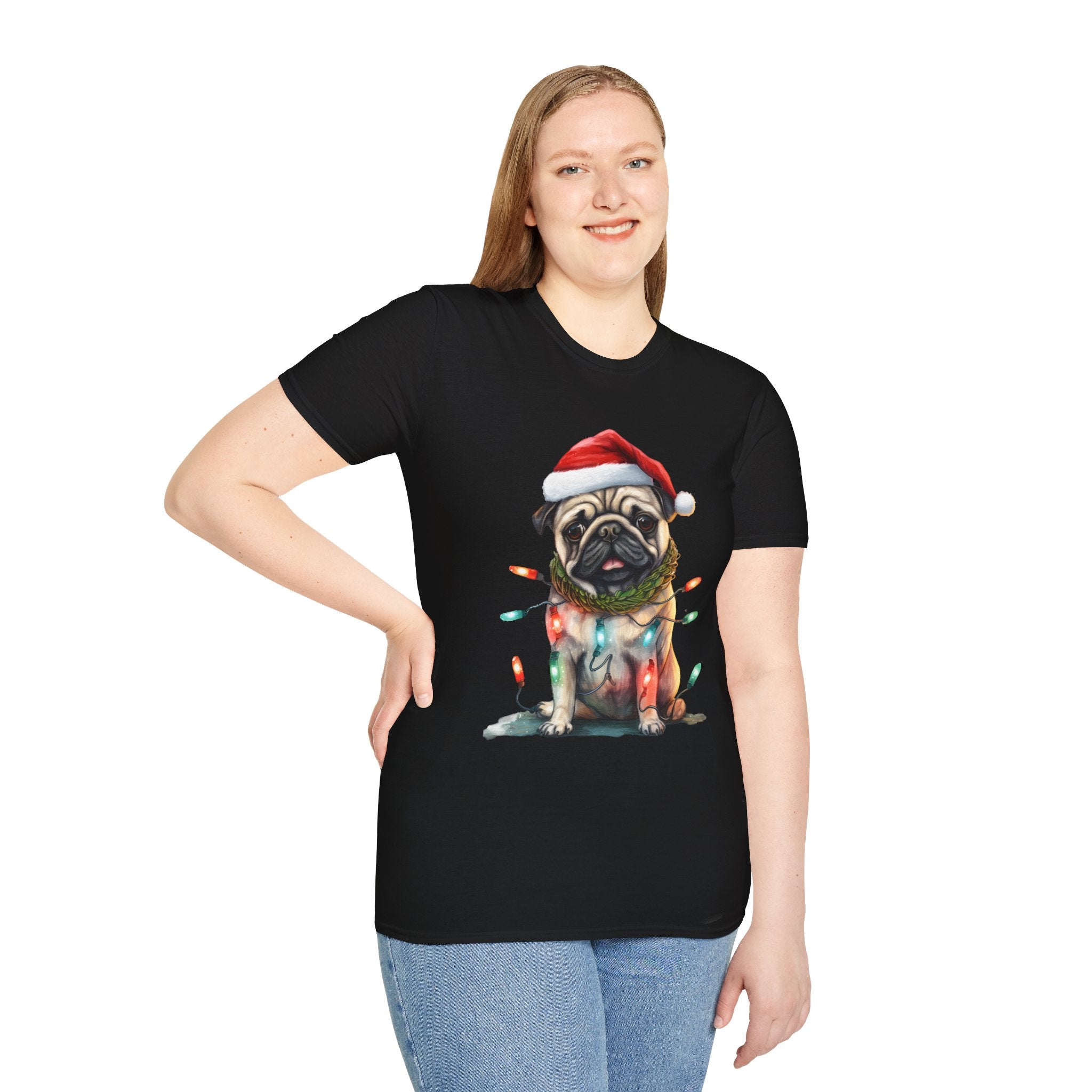 Christmas Pug wearing lights T-Shirt