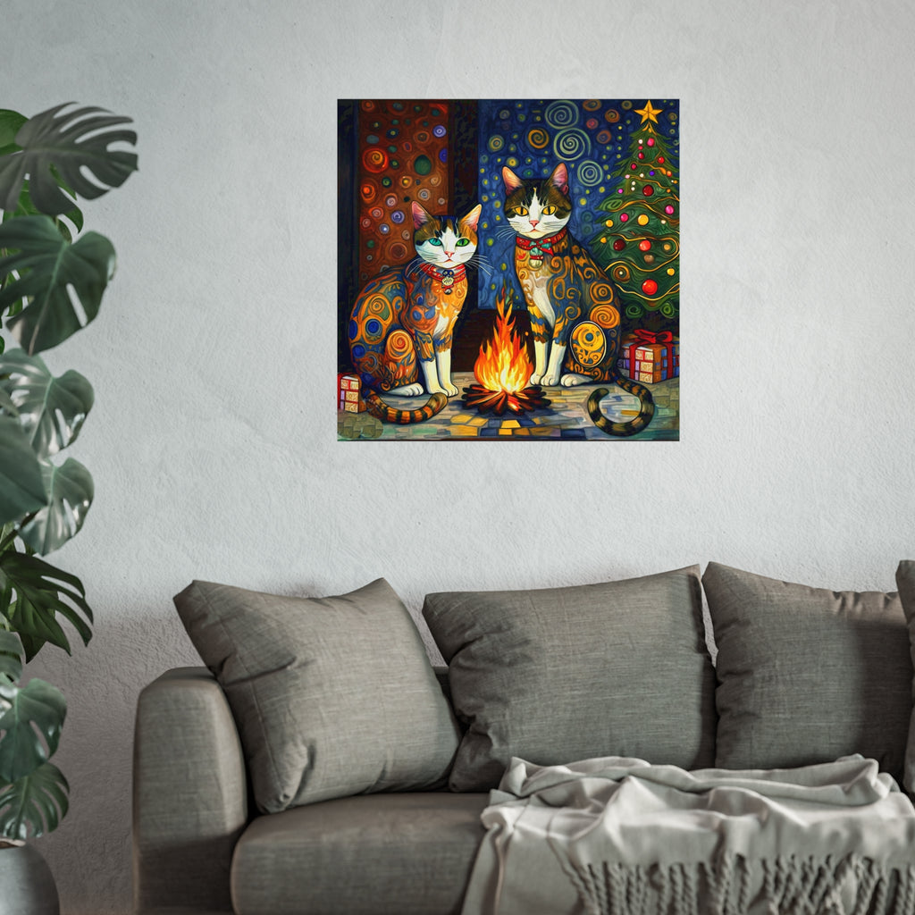 Christmas Cat Campfire Art Poster