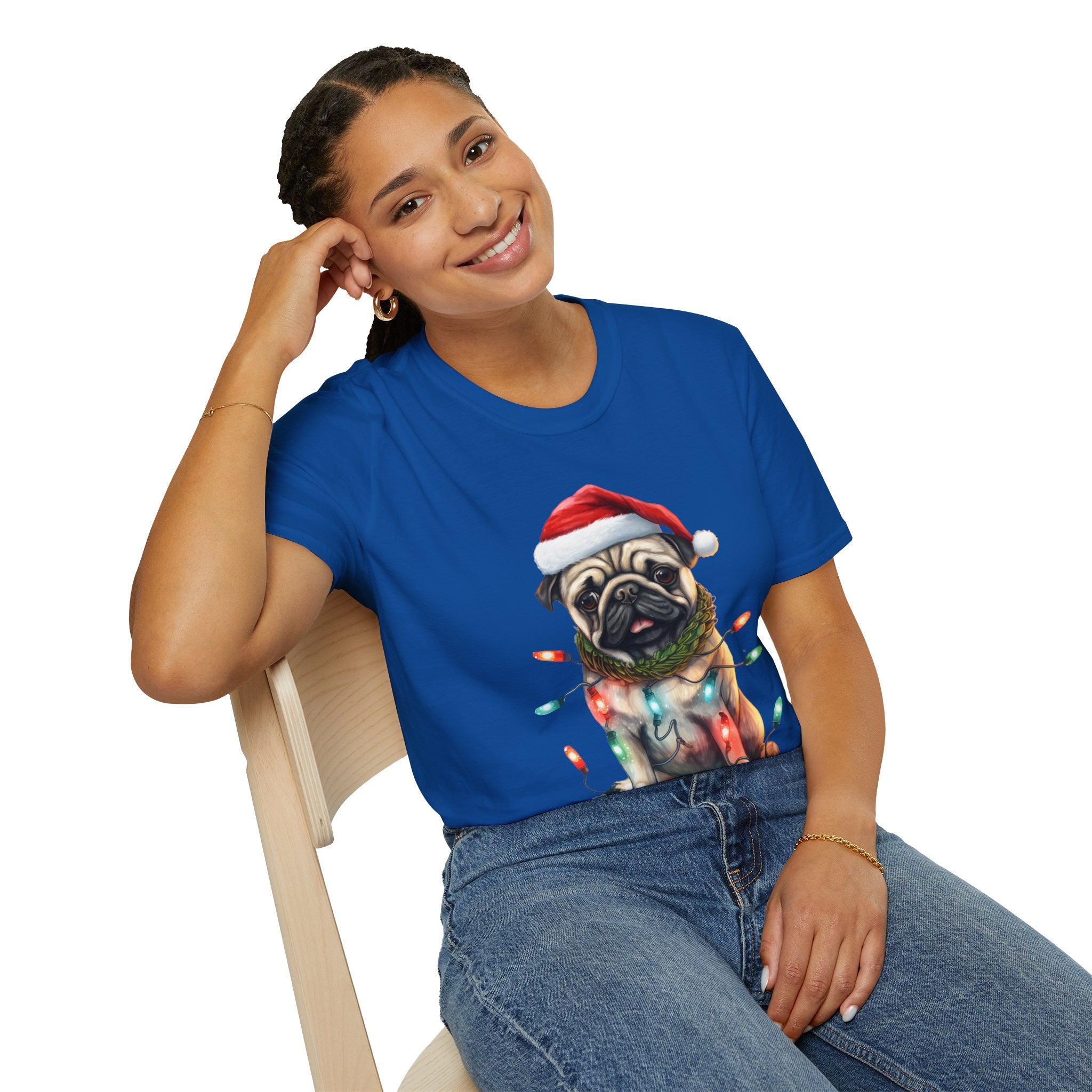 Christmas Pug wearing lights T-Shirt