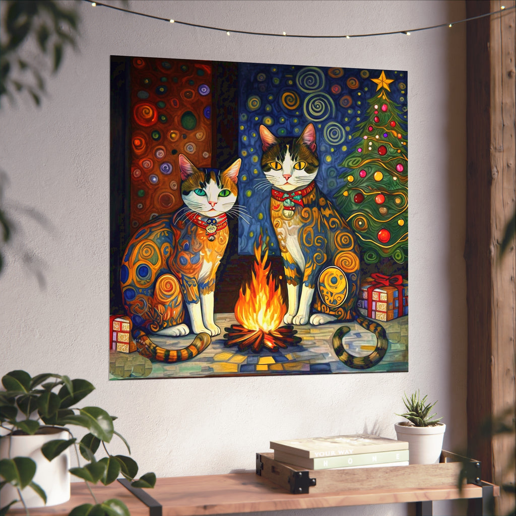 Christmas Cat Campfire Art Poster