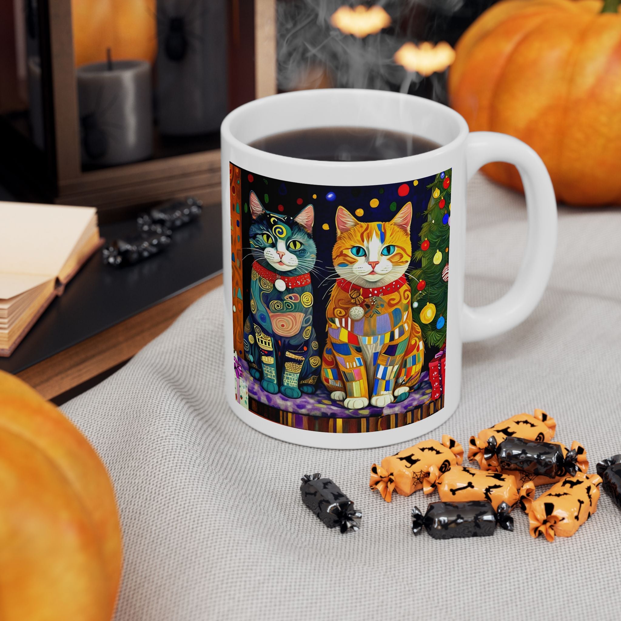 Mug - Colorful Christmas Cats Xmas Tree Klimt Style
