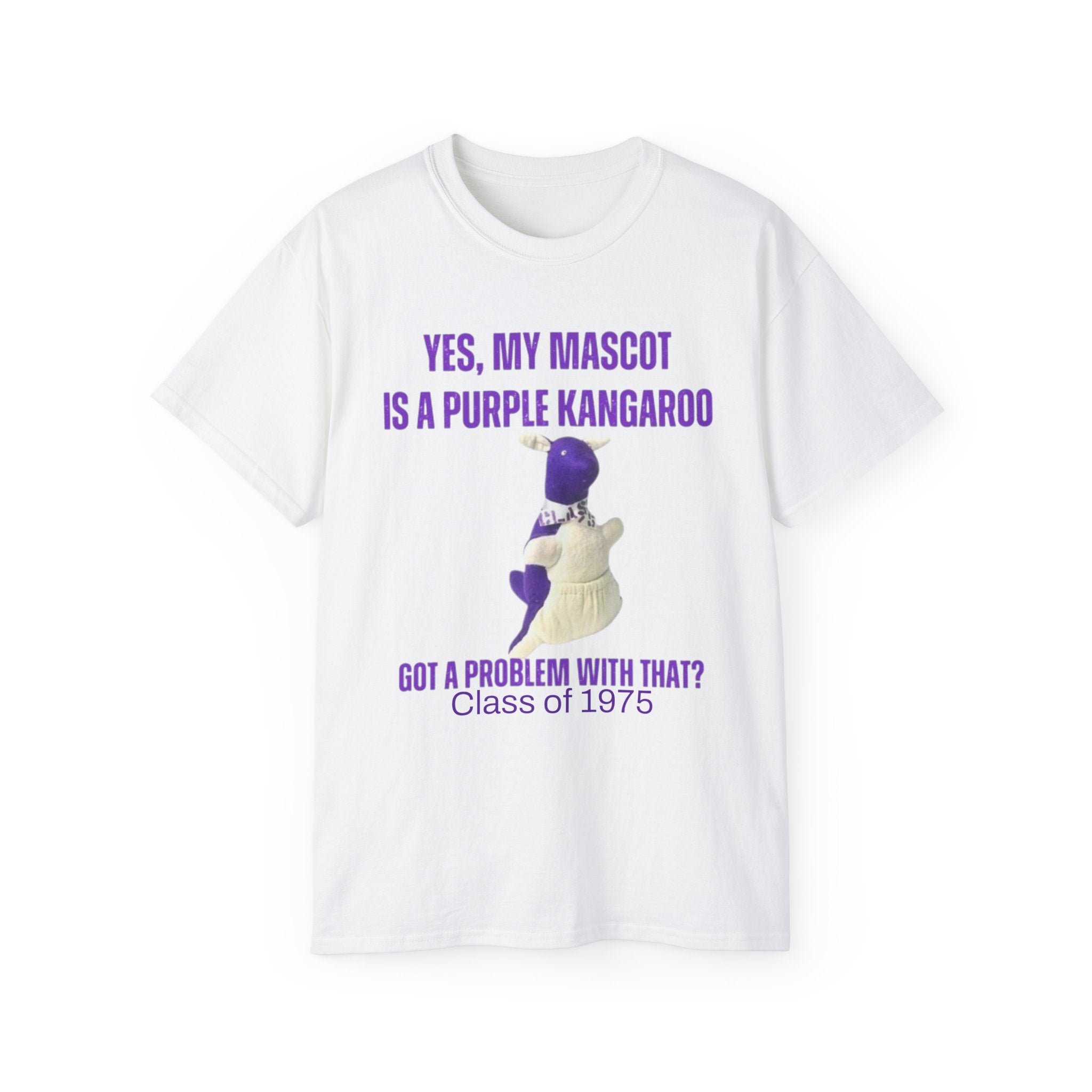 Purple Kangaroo Tee – Funny Mascot Shirt | Class of 1975 Unisex T-Shirt 2XL–5XL | Casual Wear, Gift Idea for Friends, Spring/Summer Fashion