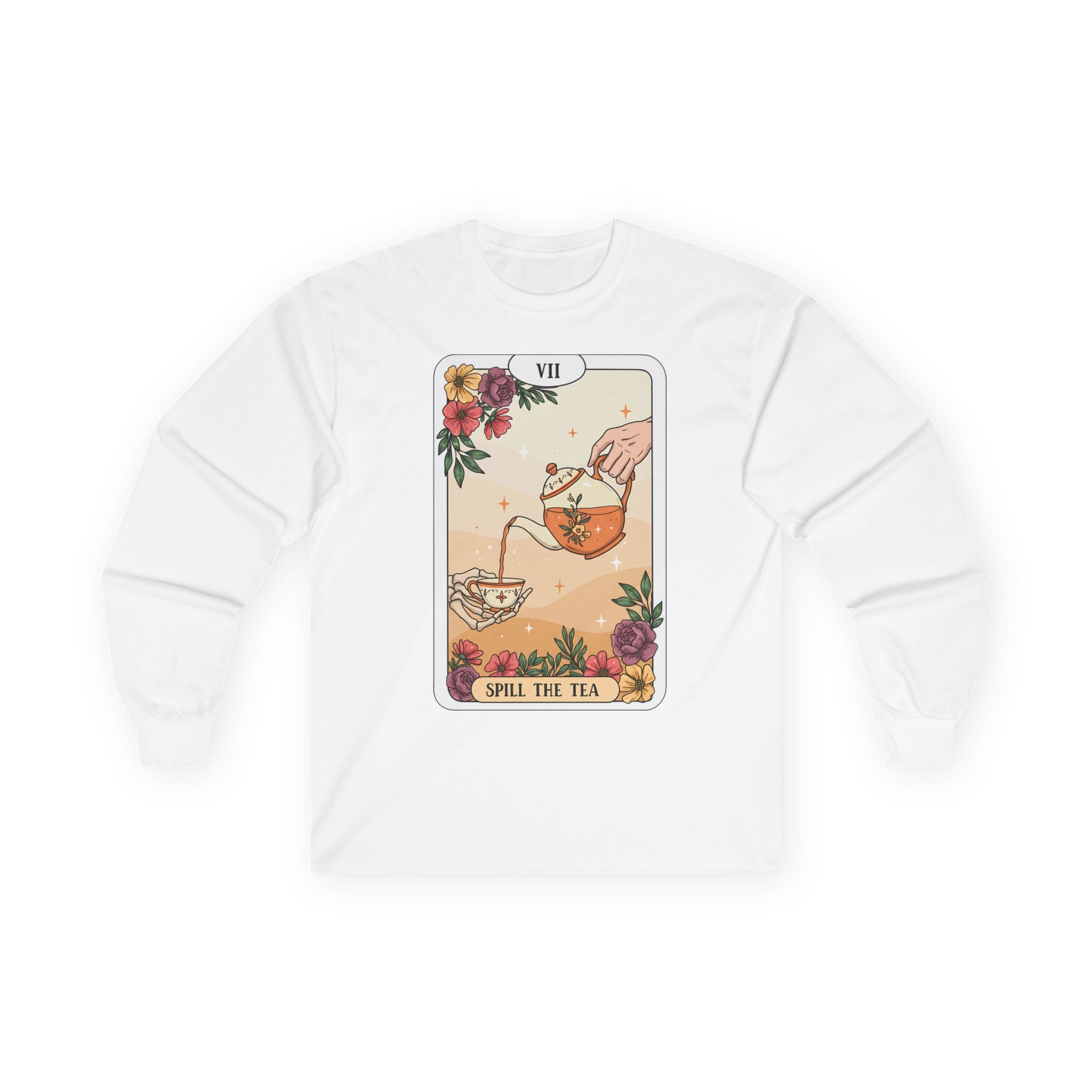 Mystical “Spill the Tea” Tarot Long Sleeve – Witchy Vibe Shirt for Tea Lovers | Funny Spiritual Gift |