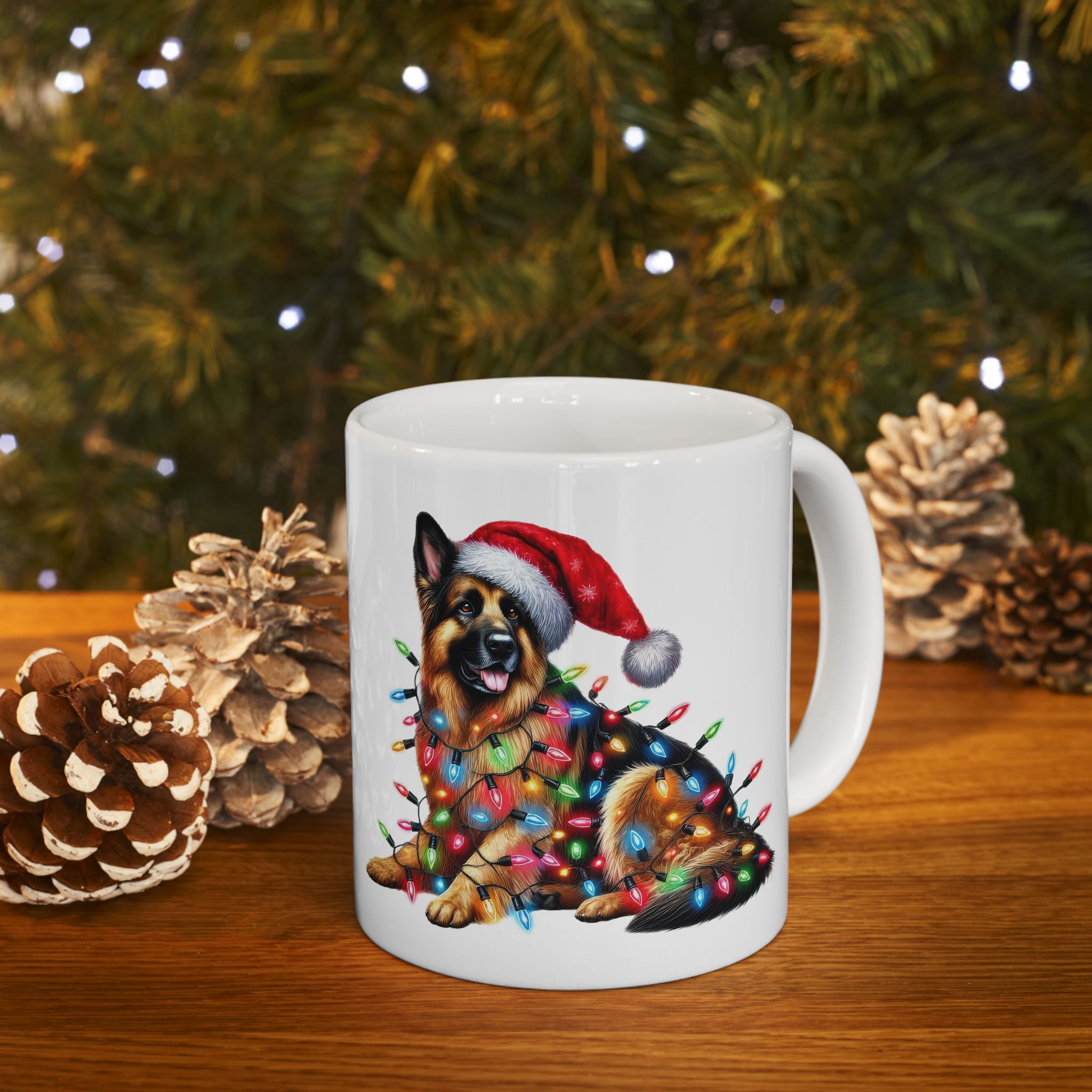 Funny German Shepherd Christmas Lights Mug