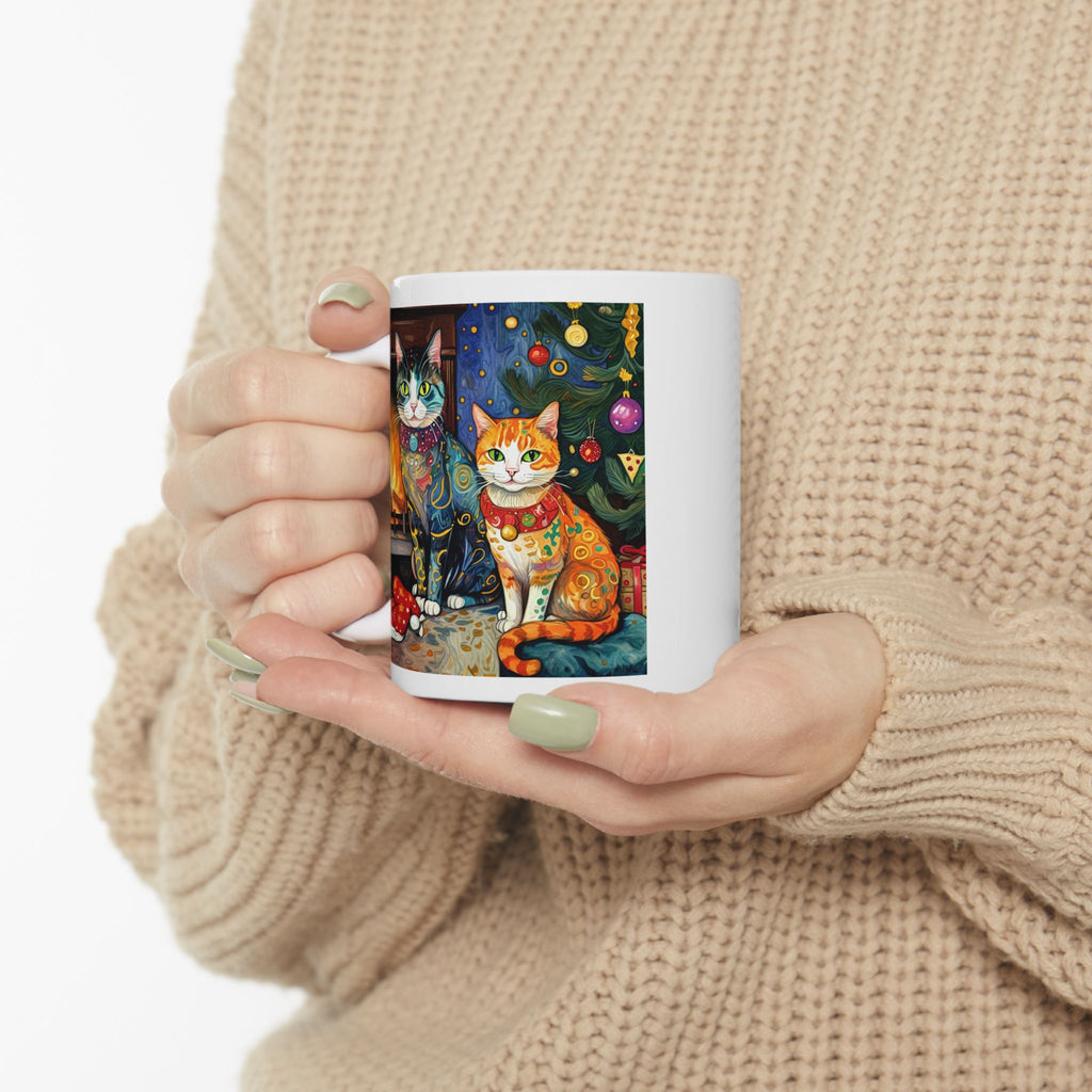 Mug - Colorful Christmas Cats Klimt Style