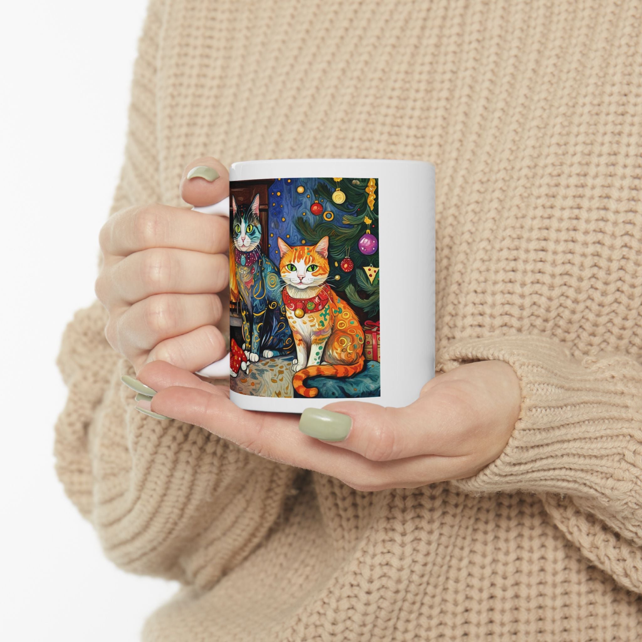 Mug - Colorful Christmas Cats Klimt Style