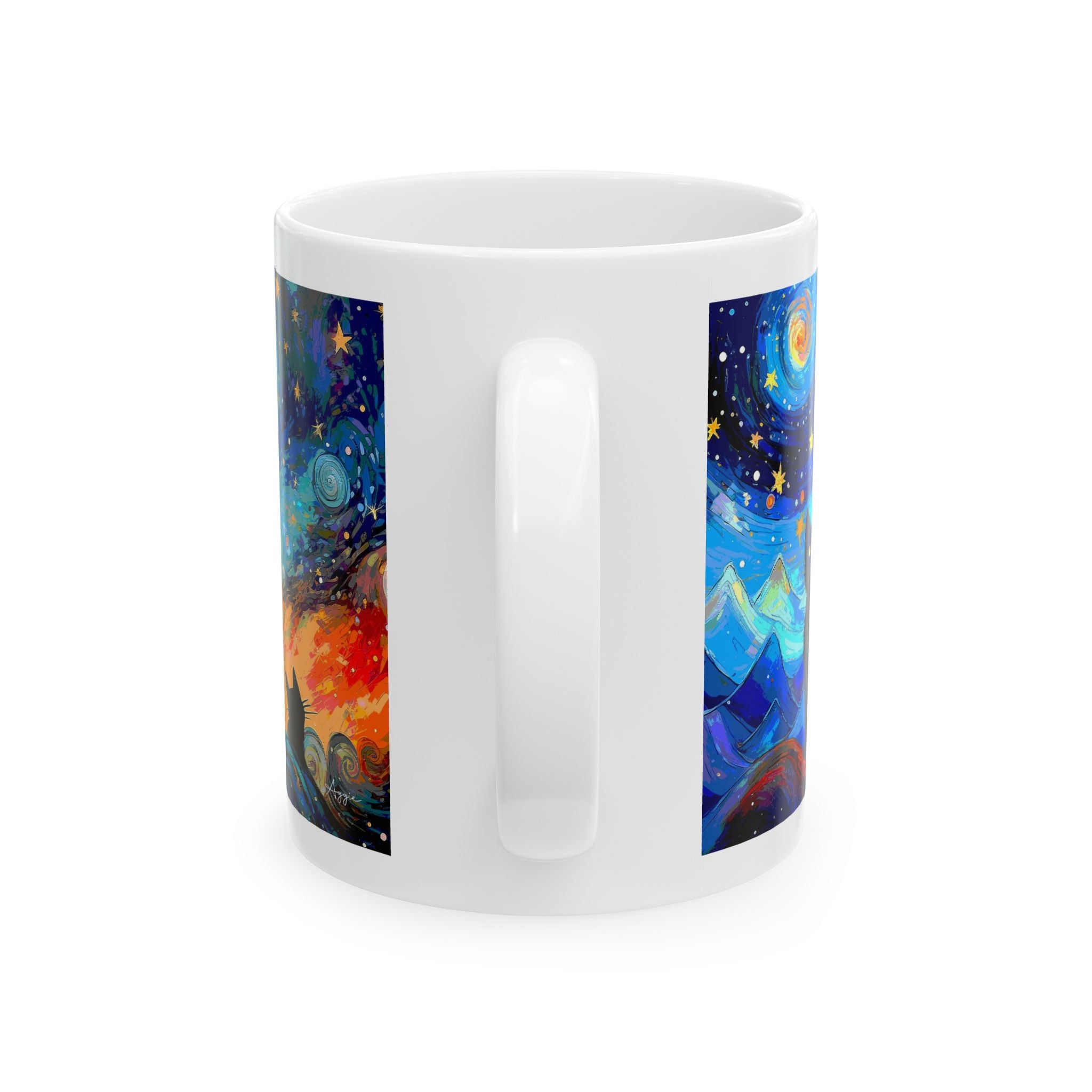 Coffee Mug – Black Cats Under a Starry Night Sky | 11oz & 15oz Ceramic Mug, Cat Lover Gift, Moon & Stars Drinkware, Cozy Reading Cup