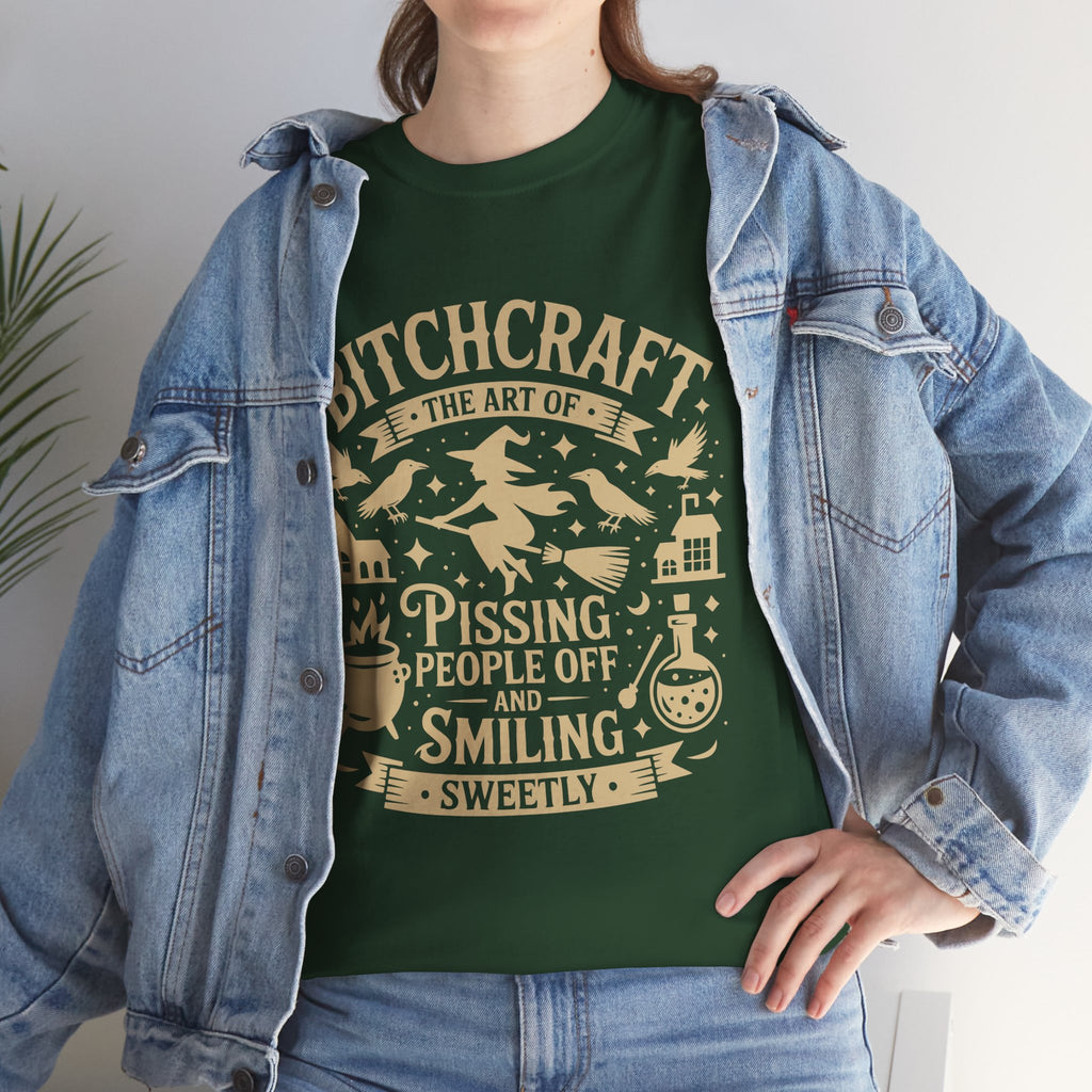 Bitchcraft Unisex Heavy Dark Cotton Tee | Witchy Humor T-shirt, Gift for Witches, Halloween Apparel, Spooky Season Top, Funny Witch Shirt