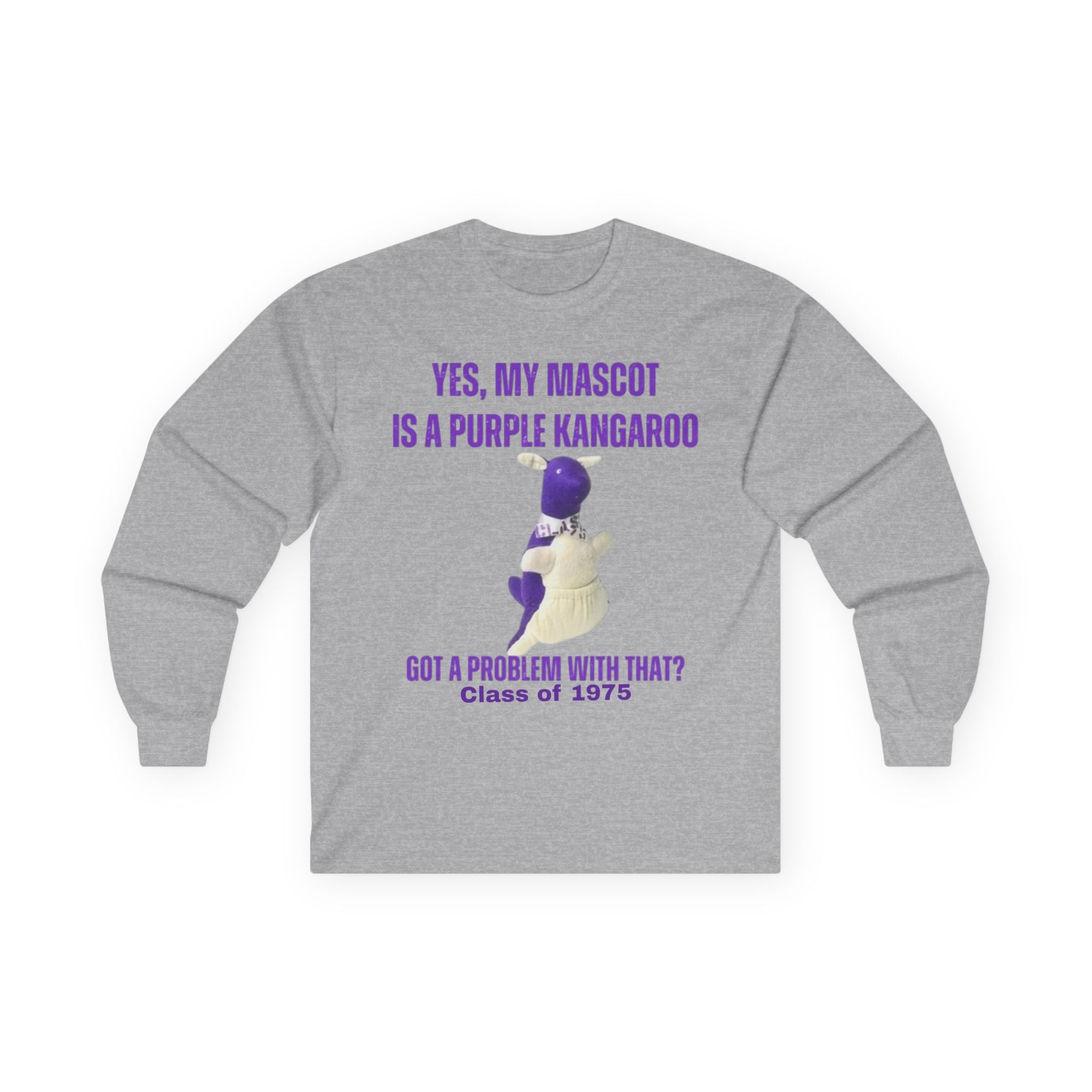 Purple Kangaroo Long Sleeve Tee – Class of 1975 | Funny Graduation Shirt, School Spirit Gift, Alumni Apparel, Unisex Casual Wear