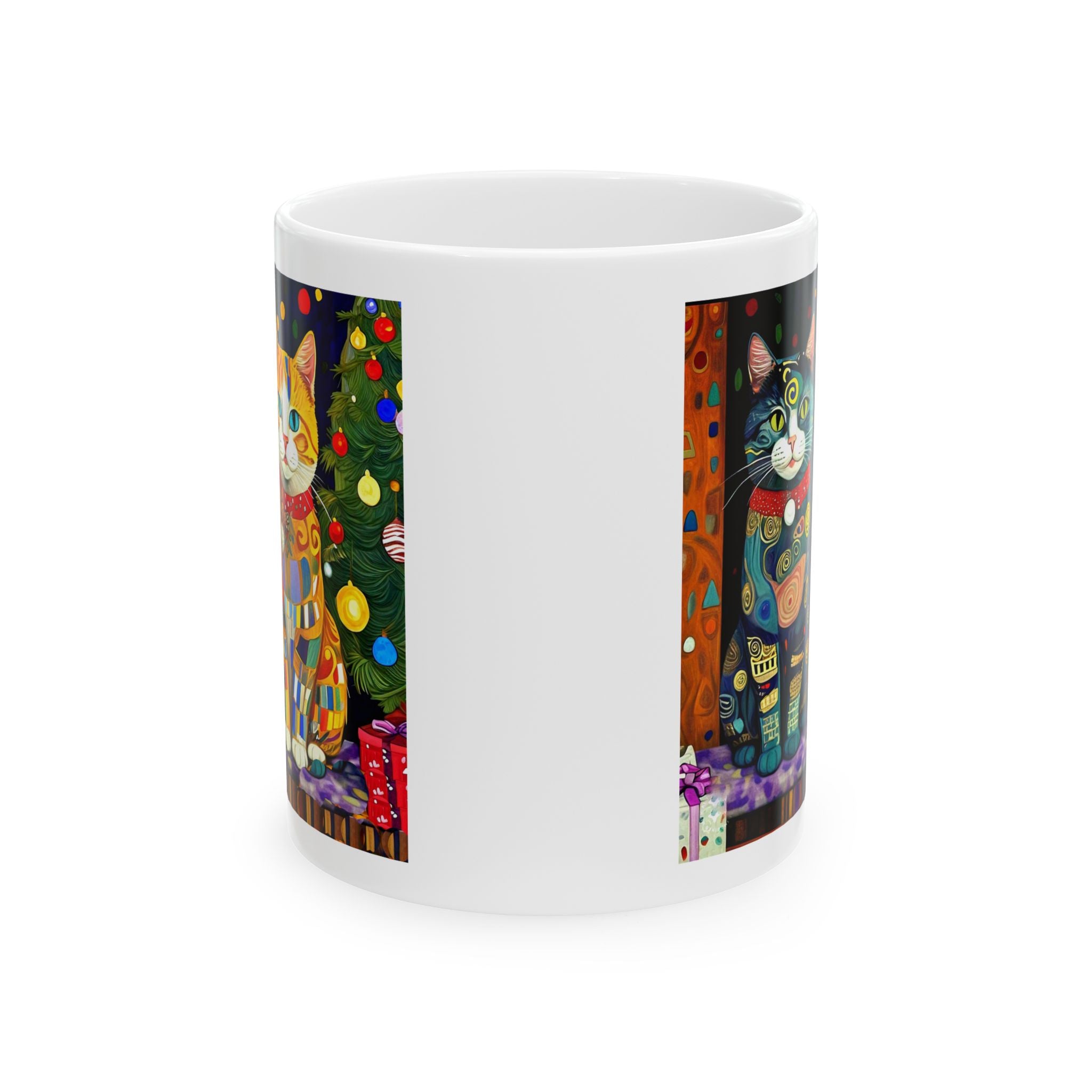 Mug - Colorful Christmas Cats Xmas Tree Klimt Style