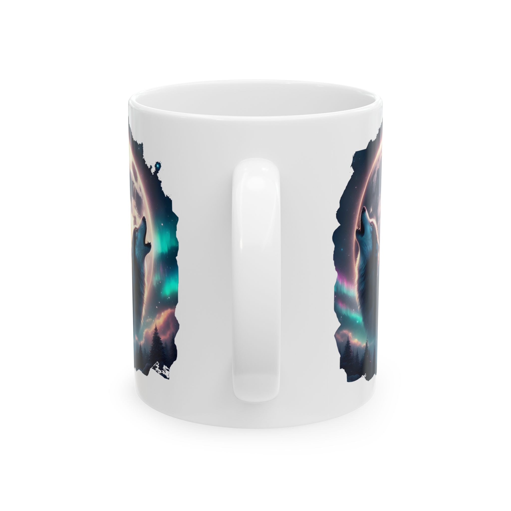 Wolf Howling, Mountains, Moonlight Ceramic Mug (11oz, 15oz)