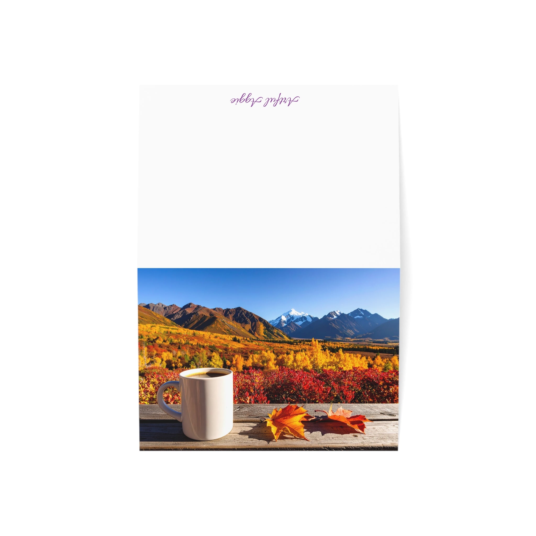 Autumn Mountain Getaway Greeting Card | Fall Colors & Coffee View | Blank Inside | Single or Multi-Pack (3.5x4.9 or 5x7)