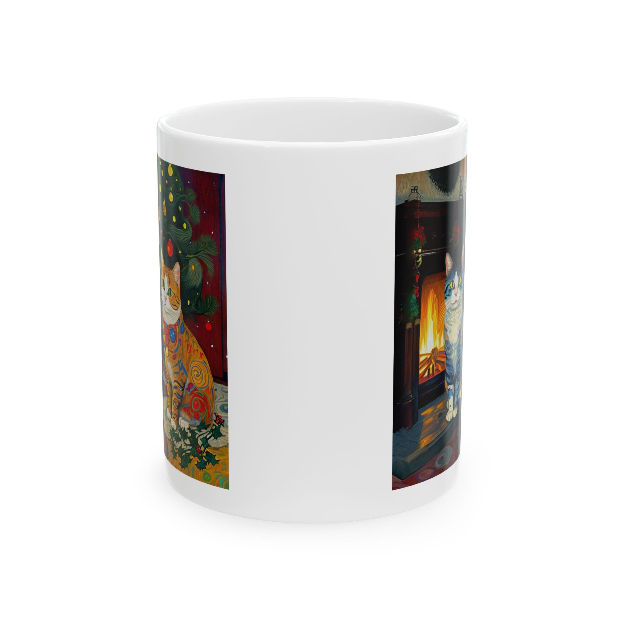 Mug - Colorful Christmas Cats Xmas Tree Yule Fire Klimt Style