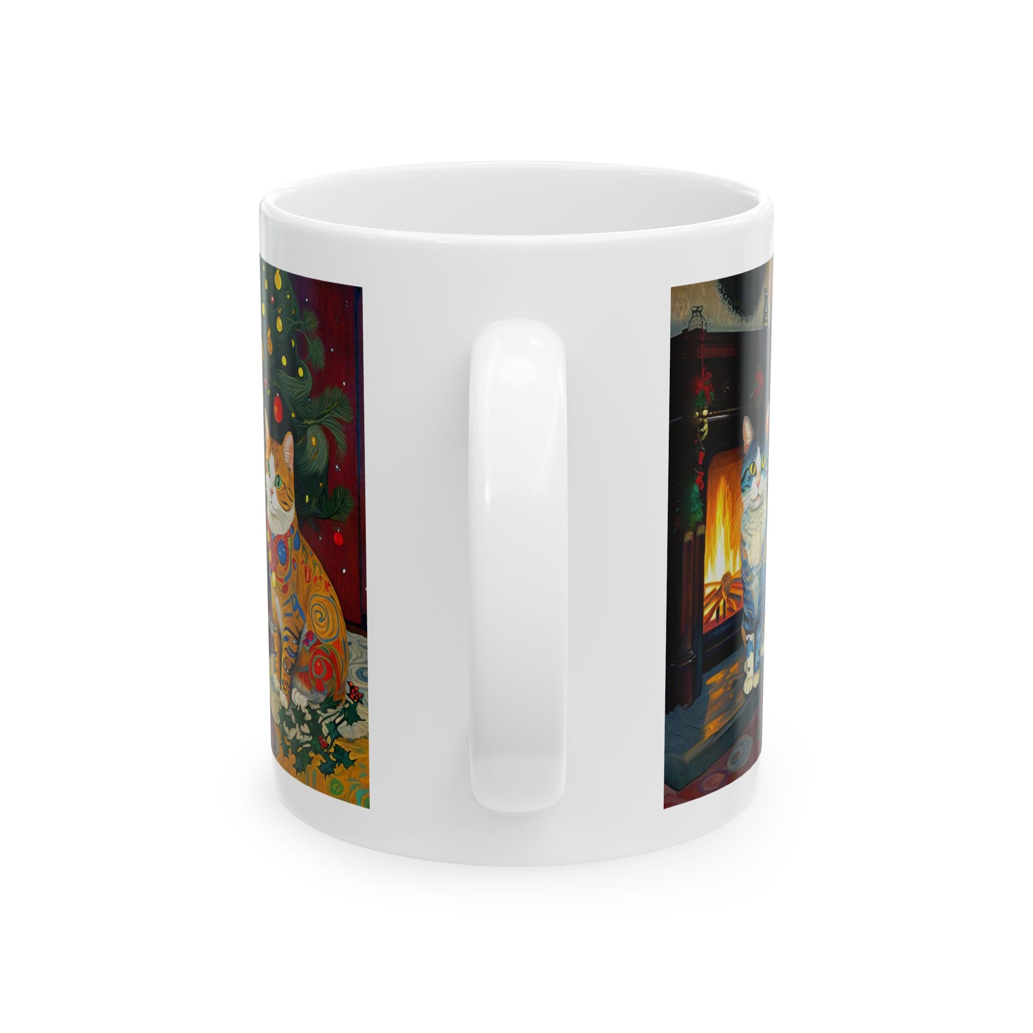 Mug - Colorful Christmas Cats Xmas Tree Yule Fire Klimt Style