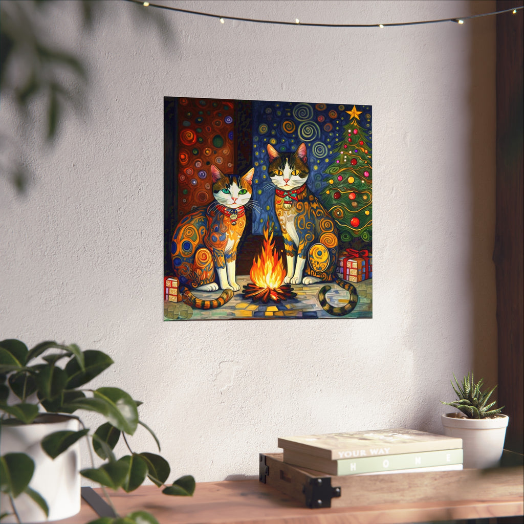 Christmas Cat Campfire Art Poster