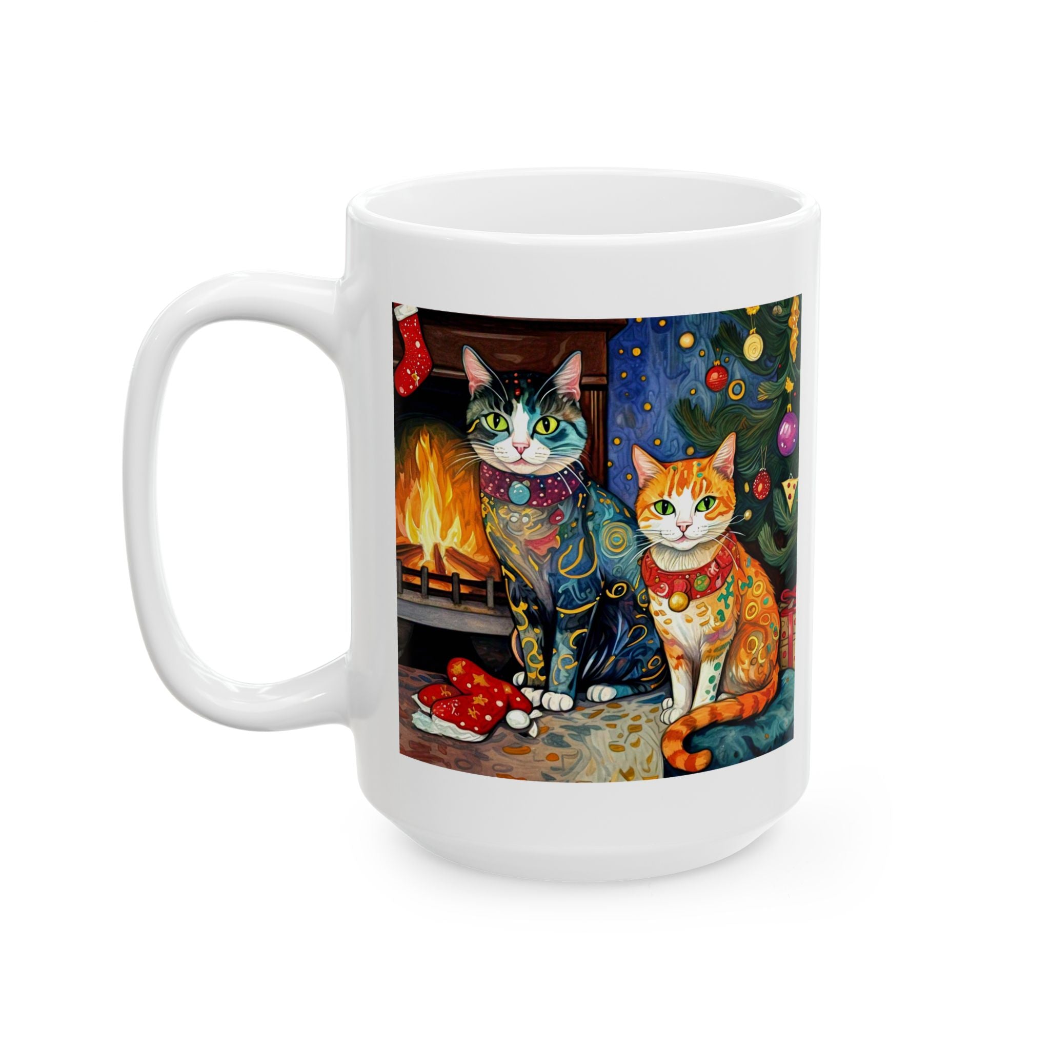 Mug - Colorful Christmas Cats Klimt Style
