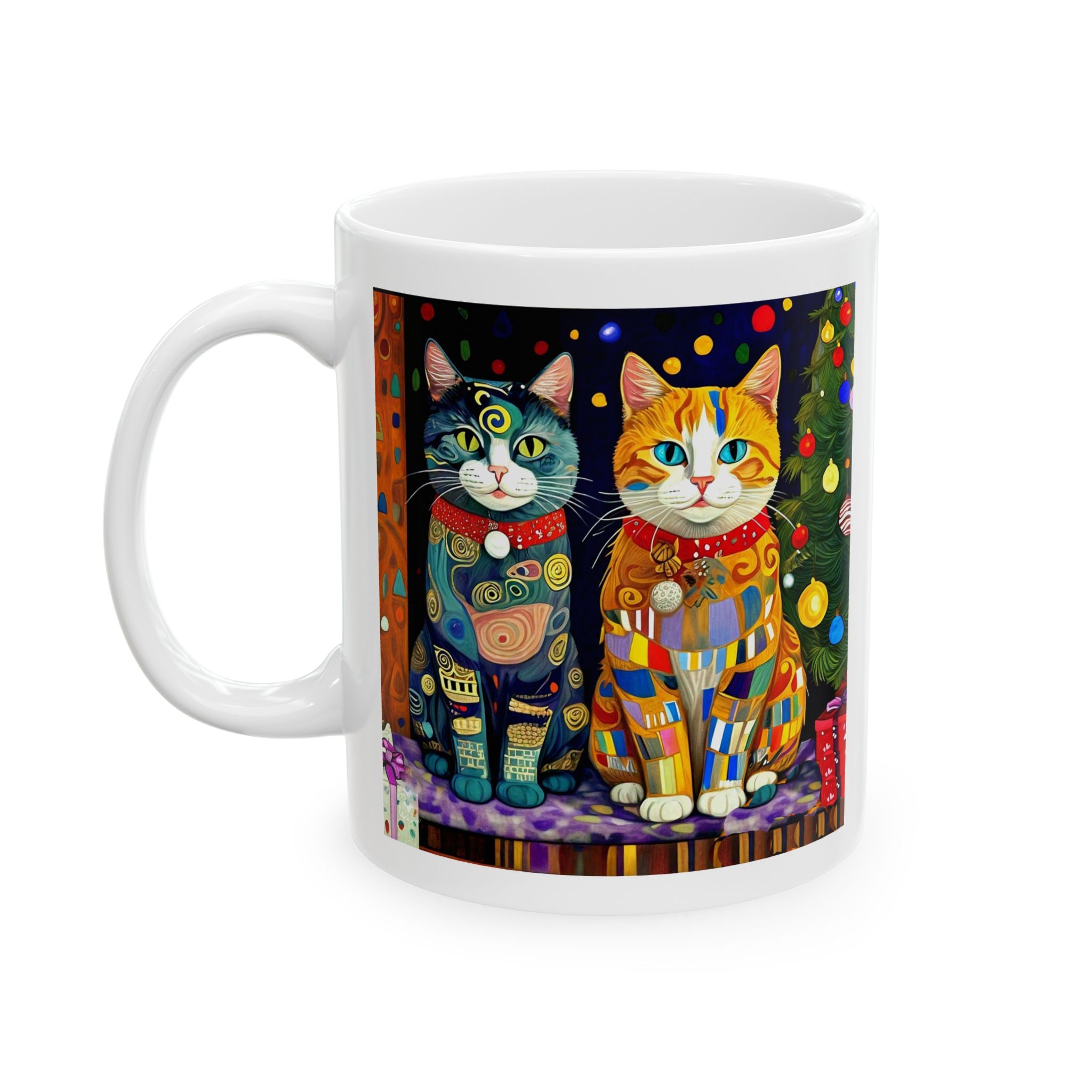 Mug - Colorful Christmas Cats Xmas Tree Klimt Style