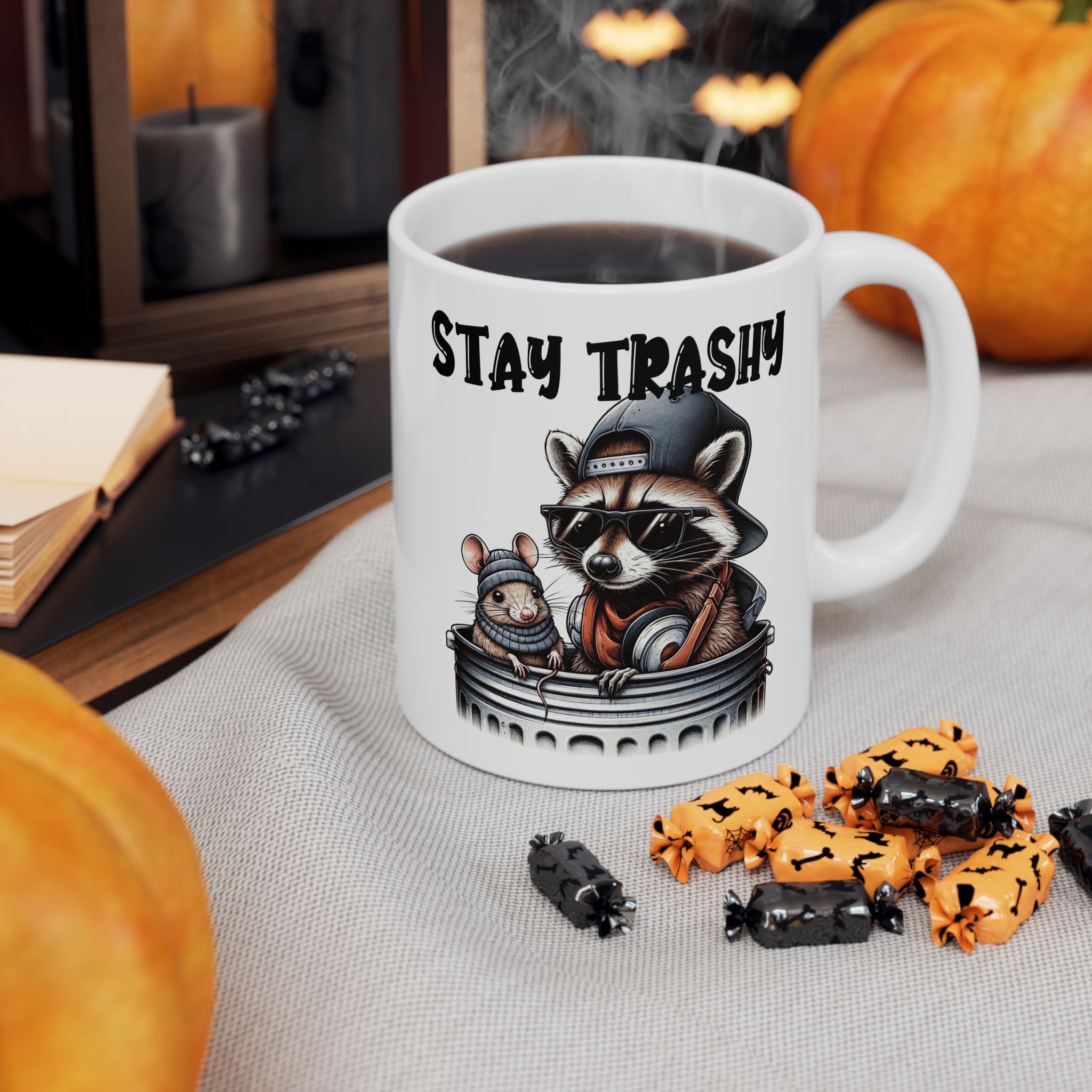 Funny Stay Trashy Racoon Mug (11oz, 15oz) - Perfect Gift for Animal Lovers