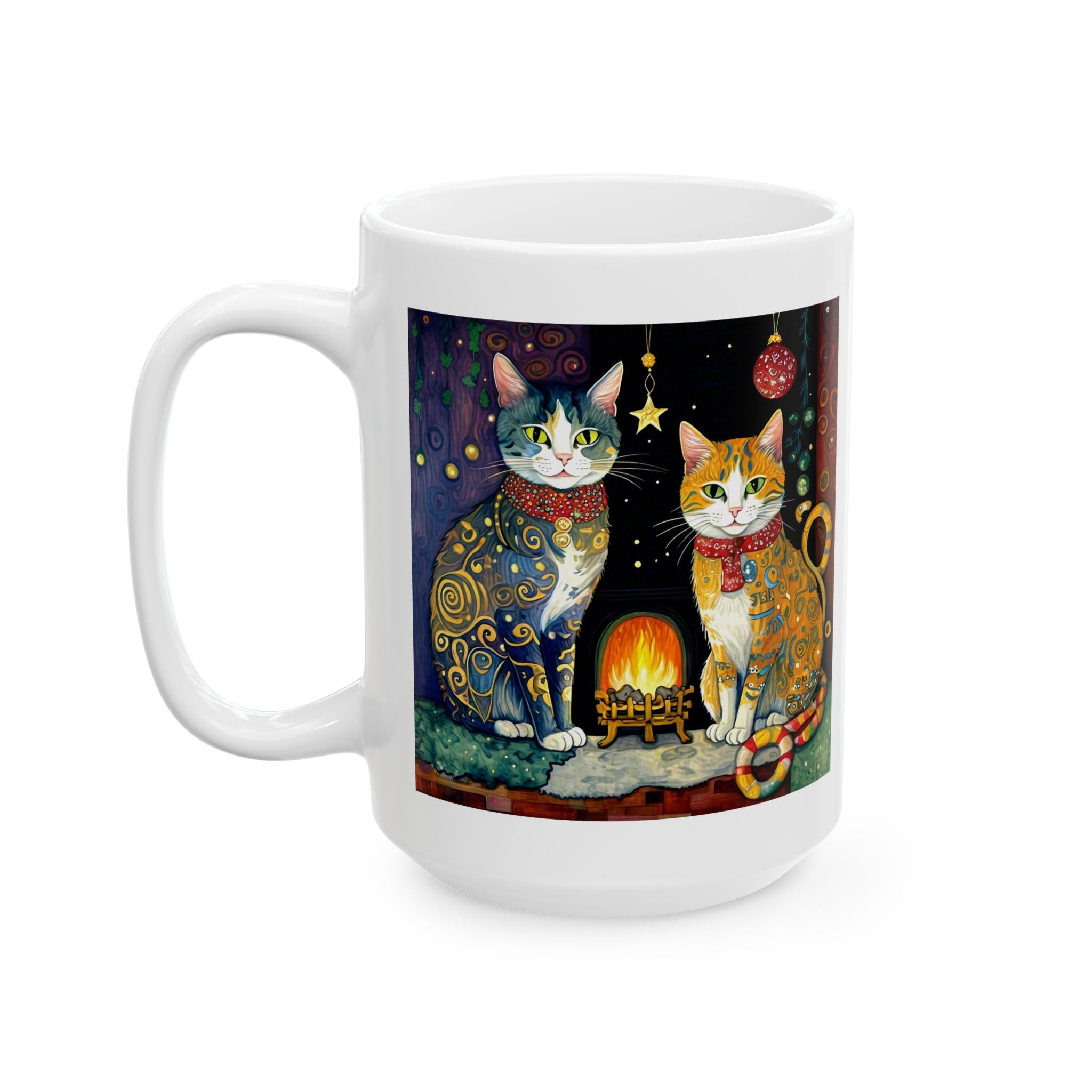 Mug - Colorful Christmas Cats Yule Fire Klimt Style
