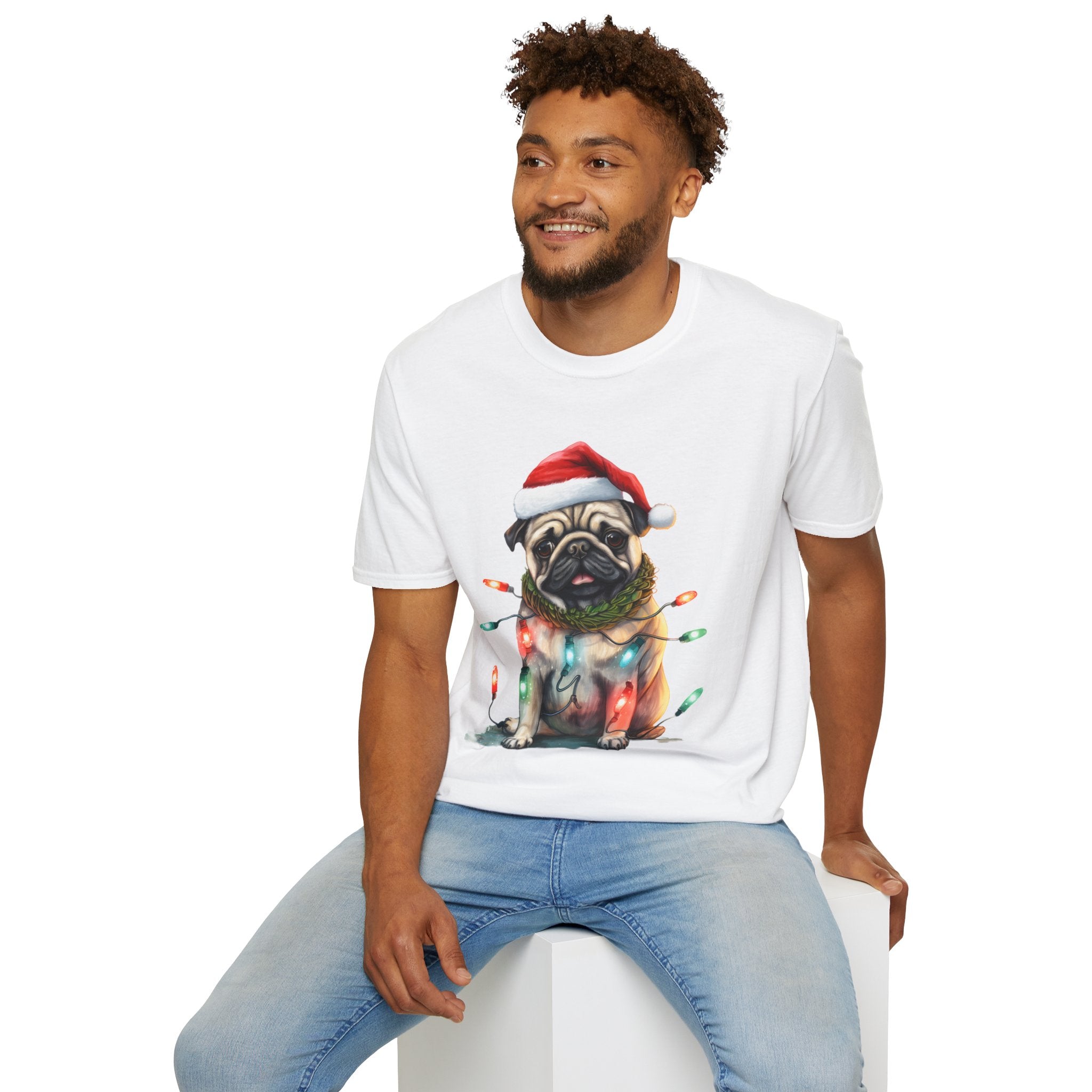 Christmas Pug wearing lights T-Shirt