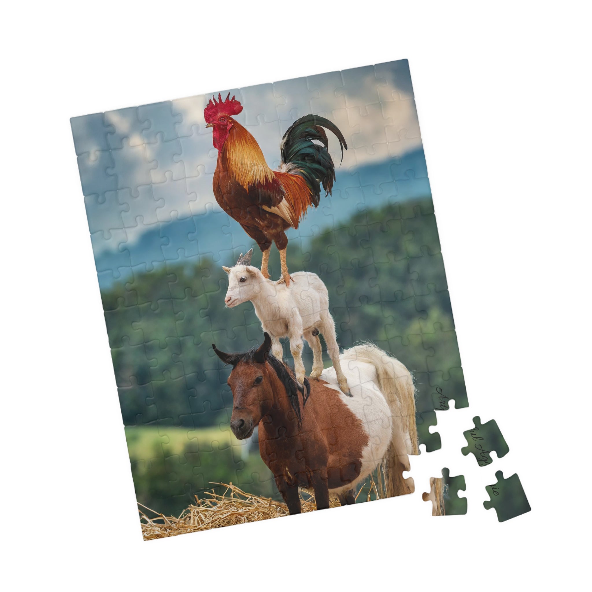 Jigsaw Puzzle - Funny Rooster, Goat, Horse Stack