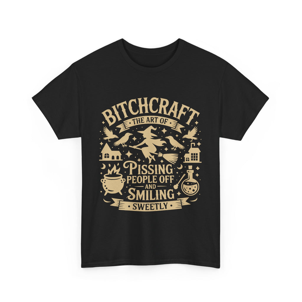 Bitchcraft Unisex Heavy Dark Cotton Tee | Witchy Humor T-shirt, Gift for Witches, Halloween Apparel, Spooky Season Top, Funny Witch Shirt