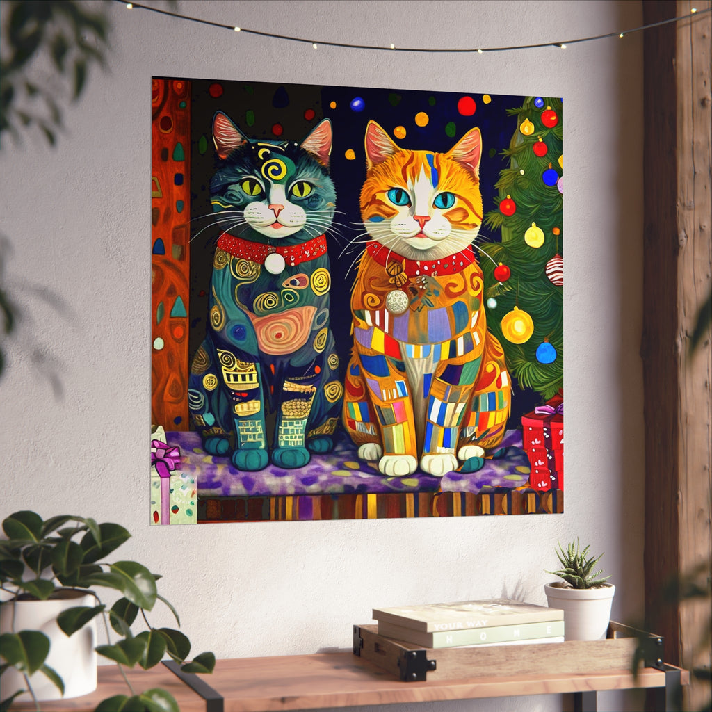 Christmas Cats Colorful Fine Art Poster