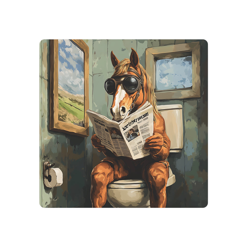 Metal Art Sign - Bathroom Humor, Horse Reading Newspaper on the Toilet, Rustic bathroom decor