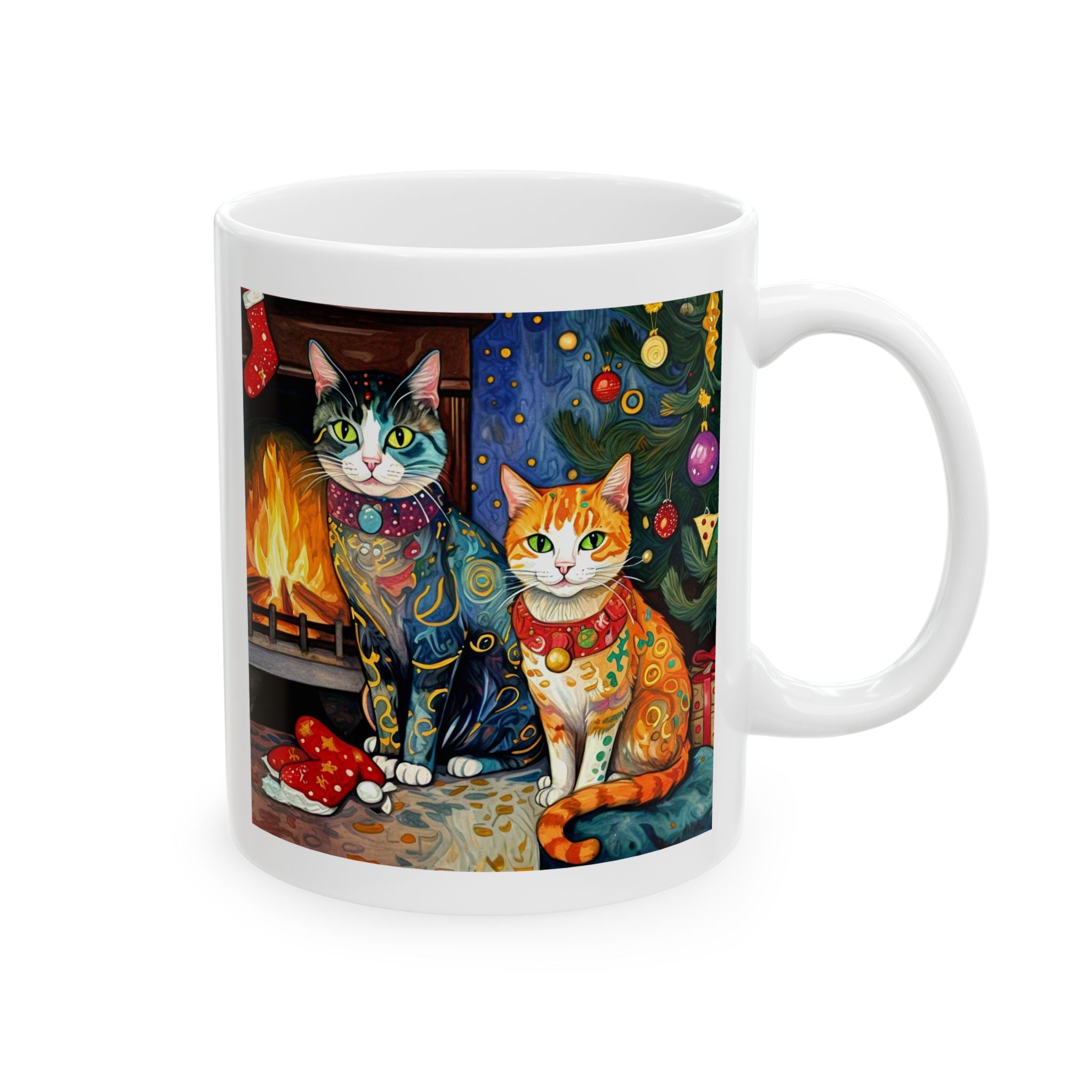 Mug - Colorful Christmas Cats Klimt Style