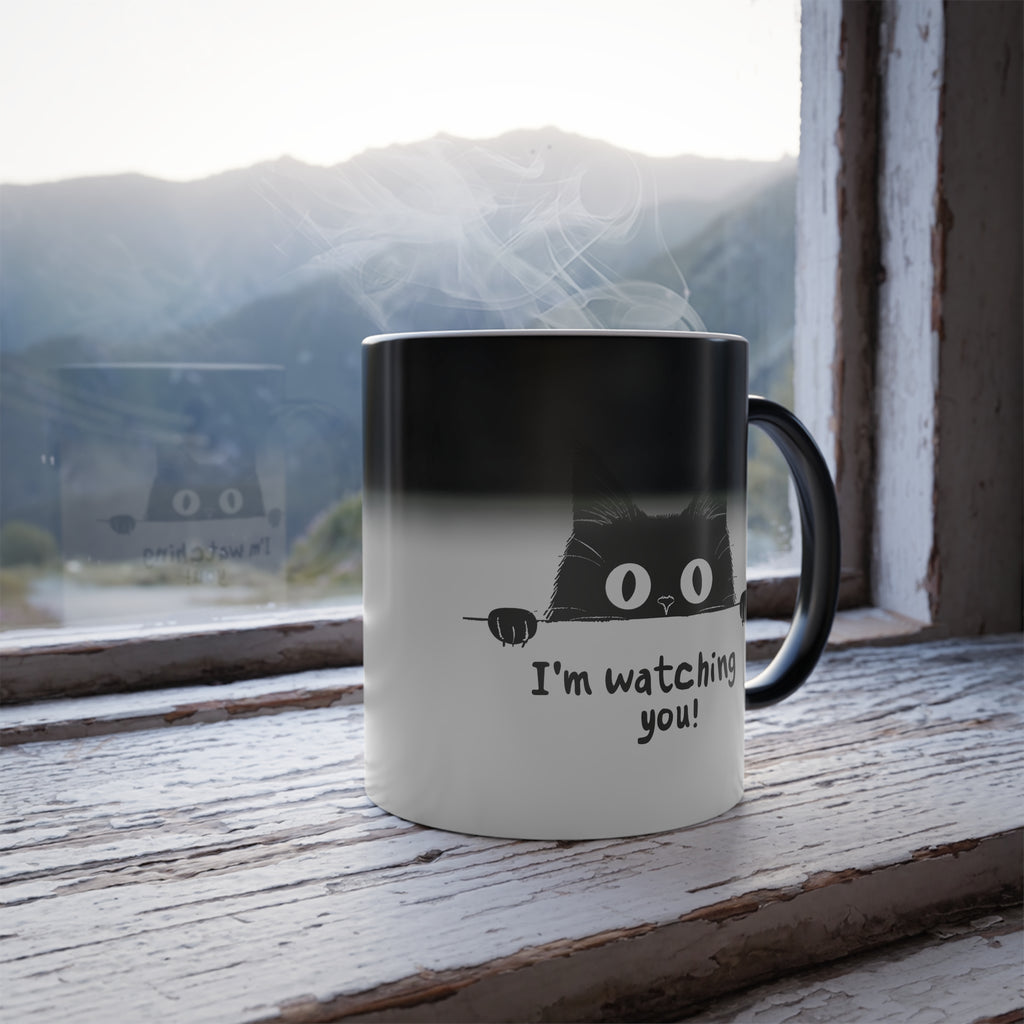 Peeking Black Cat Magic Mug – “I’m Watching You” Color Changing Coffee Cup (11oz)