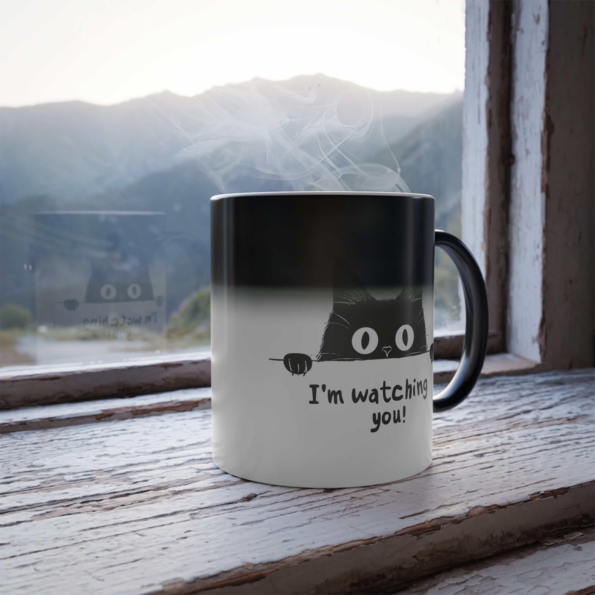 Peeking Black Cat Magic Mug – “I’m Watching You” Color Changing Coffee Cup (11oz)