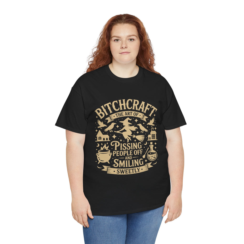Bitchcraft Unisex Heavy Dark Cotton Tee | Witchy Humor T-shirt, Gift for Witches, Halloween Apparel, Spooky Season Top, Funny Witch Shirt