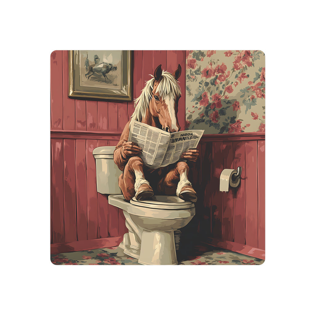 Metal Art Sign - Bathroom Humor Horse Reading Newspaper on the Toilet