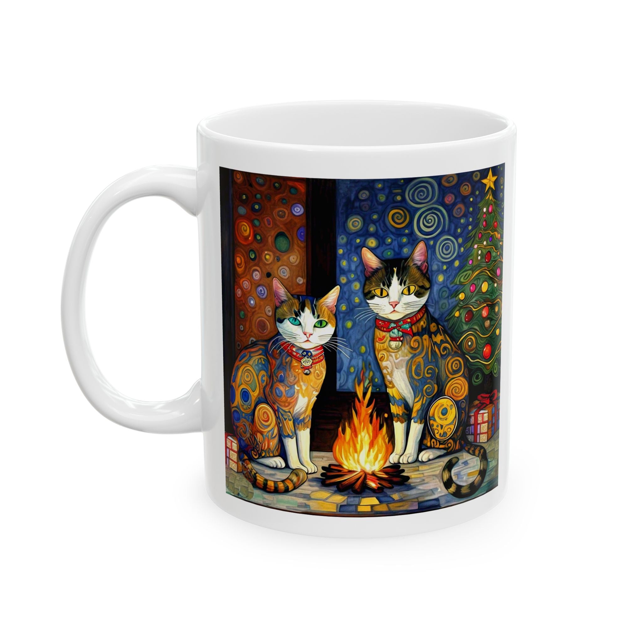 Mug - Colorful Christmas Cats Yule Fire Klimt Style