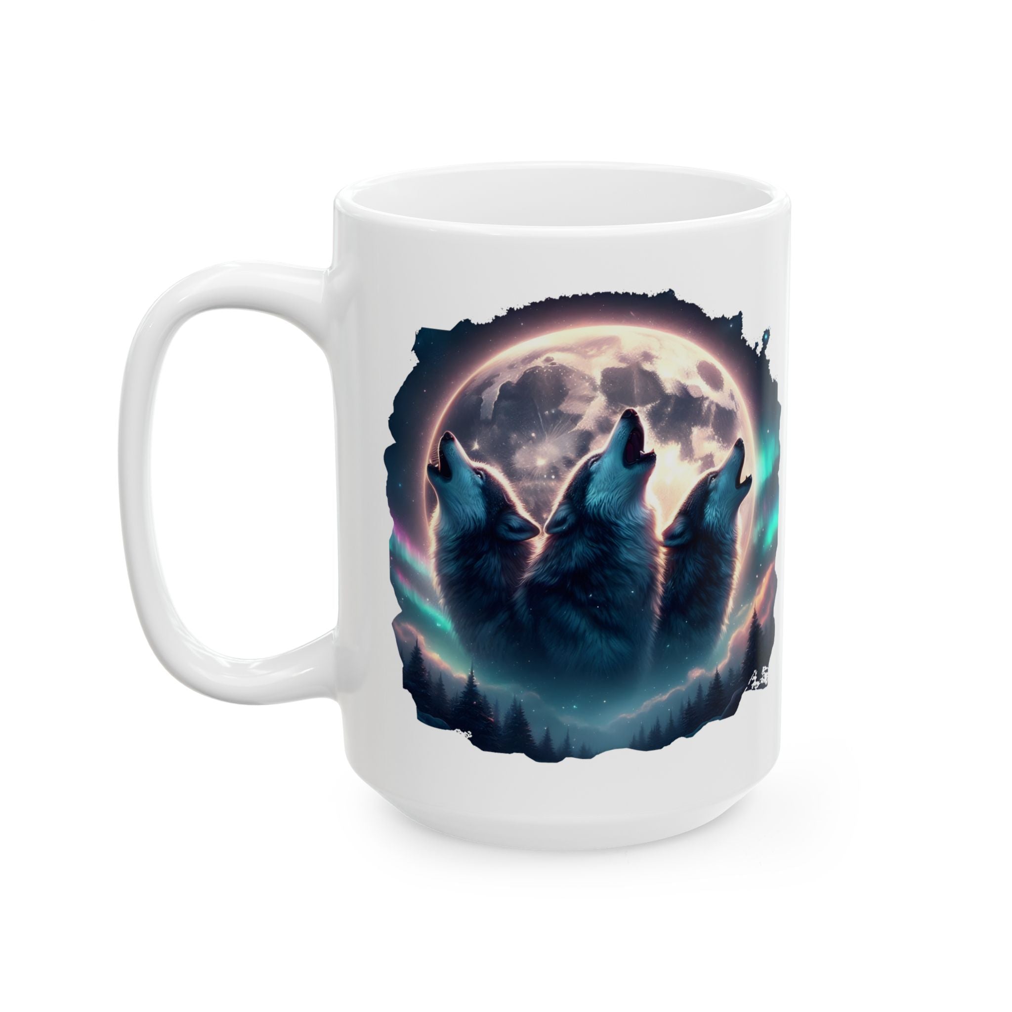 Wolf Howling, Mountains, Moonlight Ceramic Mug (11oz, 15oz)