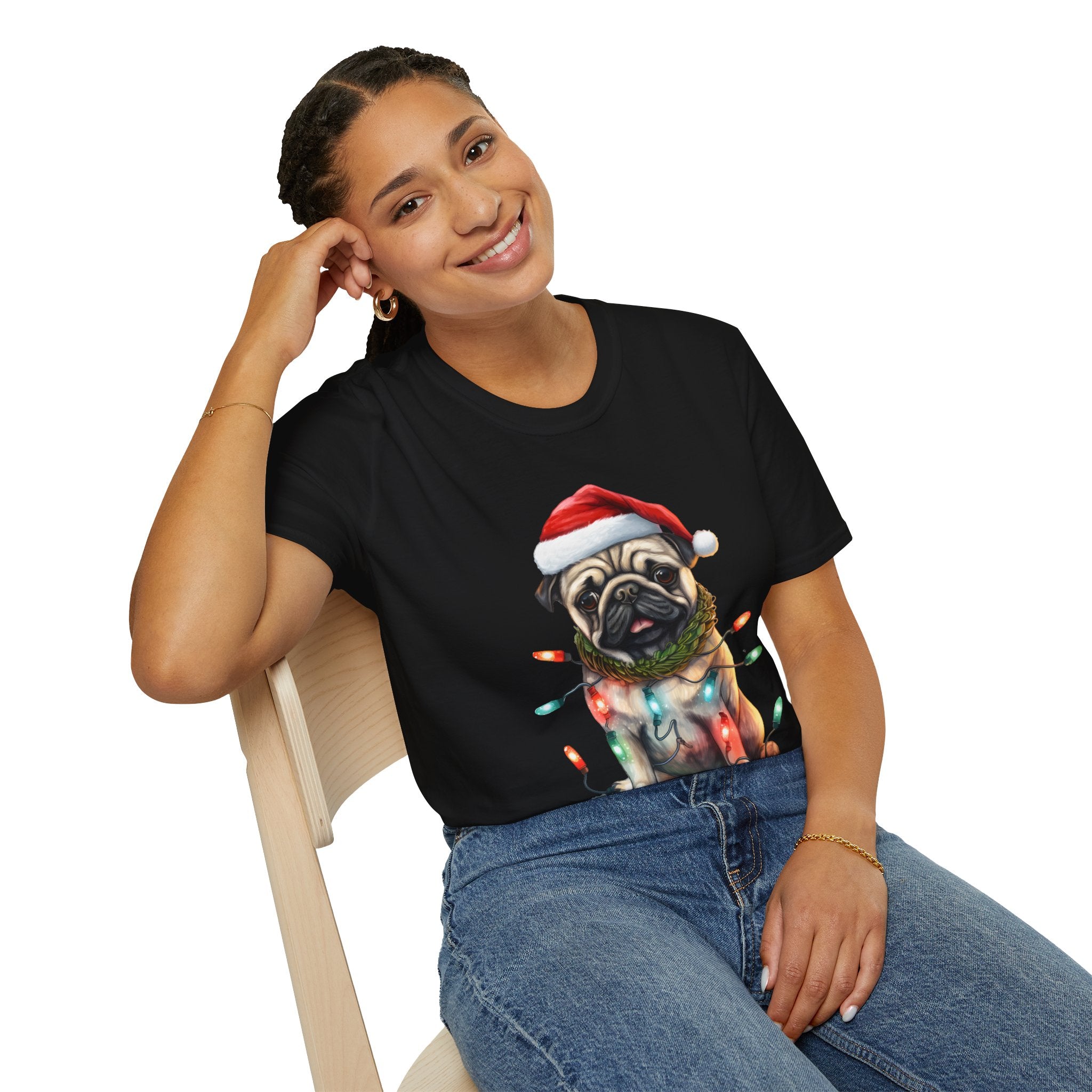 Christmas Pug wearing lights T-Shirt
