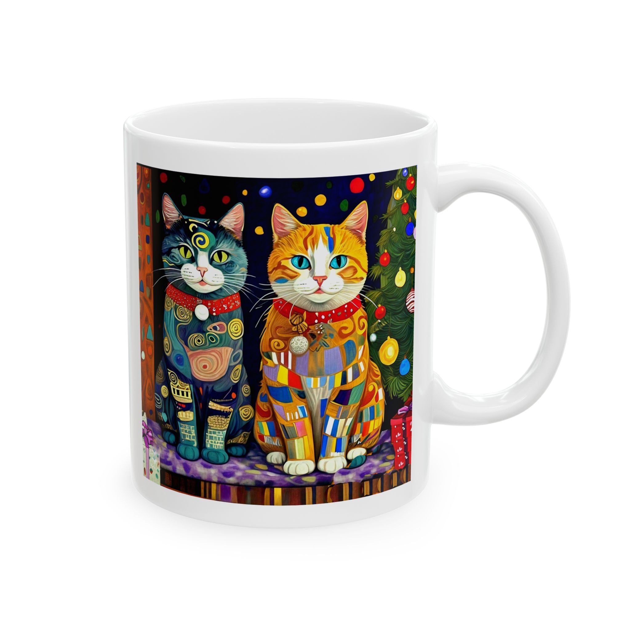 Mug - Colorful Christmas Cats Xmas Tree Klimt Style