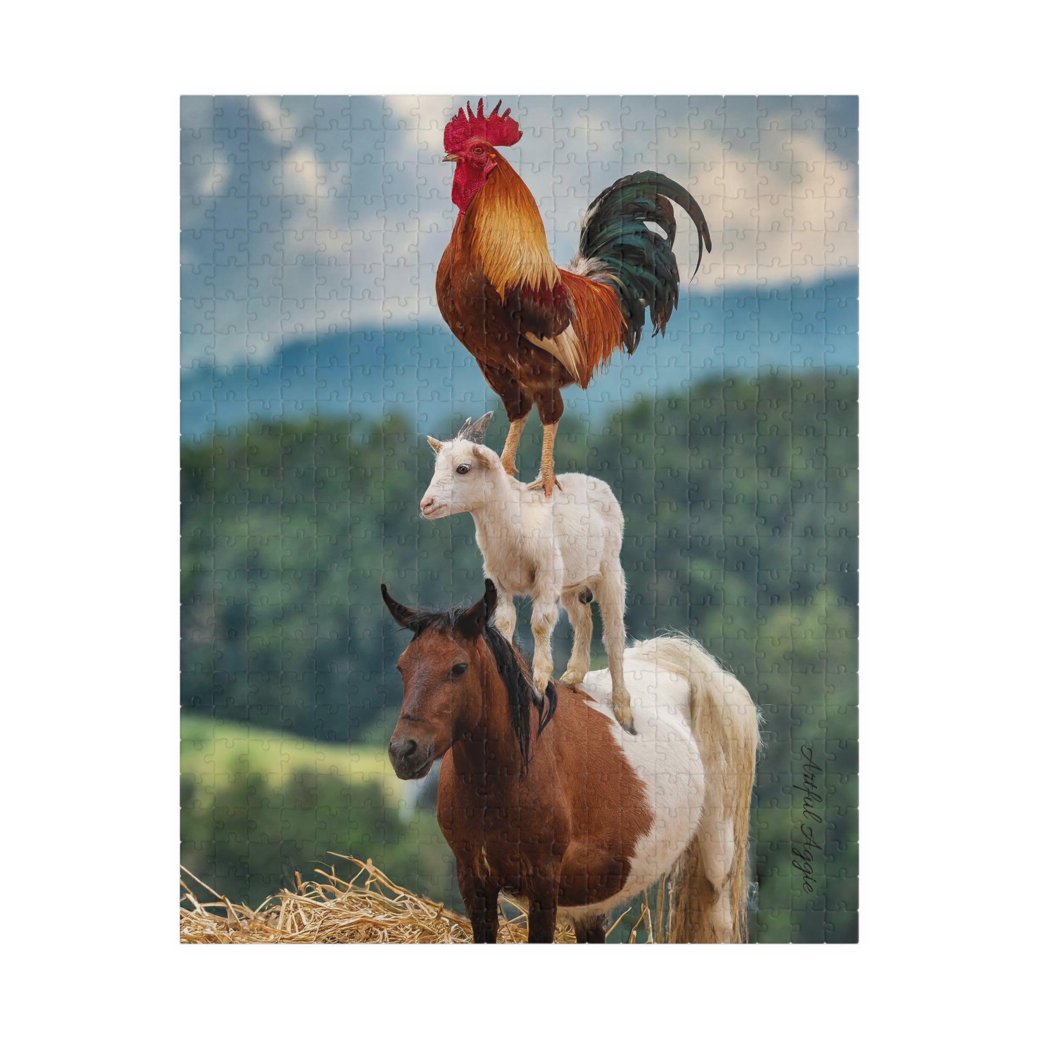 Jigsaw Puzzle - Funny Rooster, Goat, Horse Stack