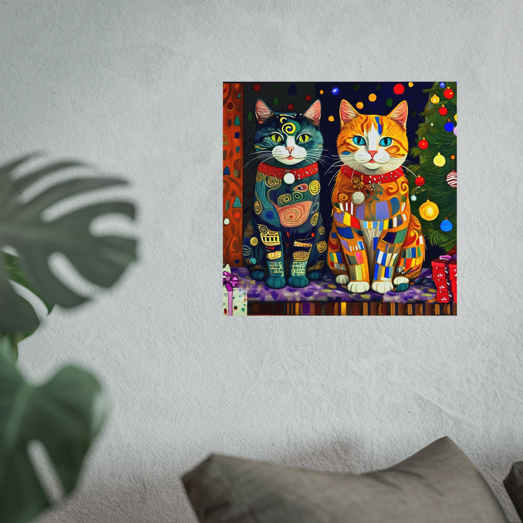 Christmas Cats Colorful Fine Art Poster