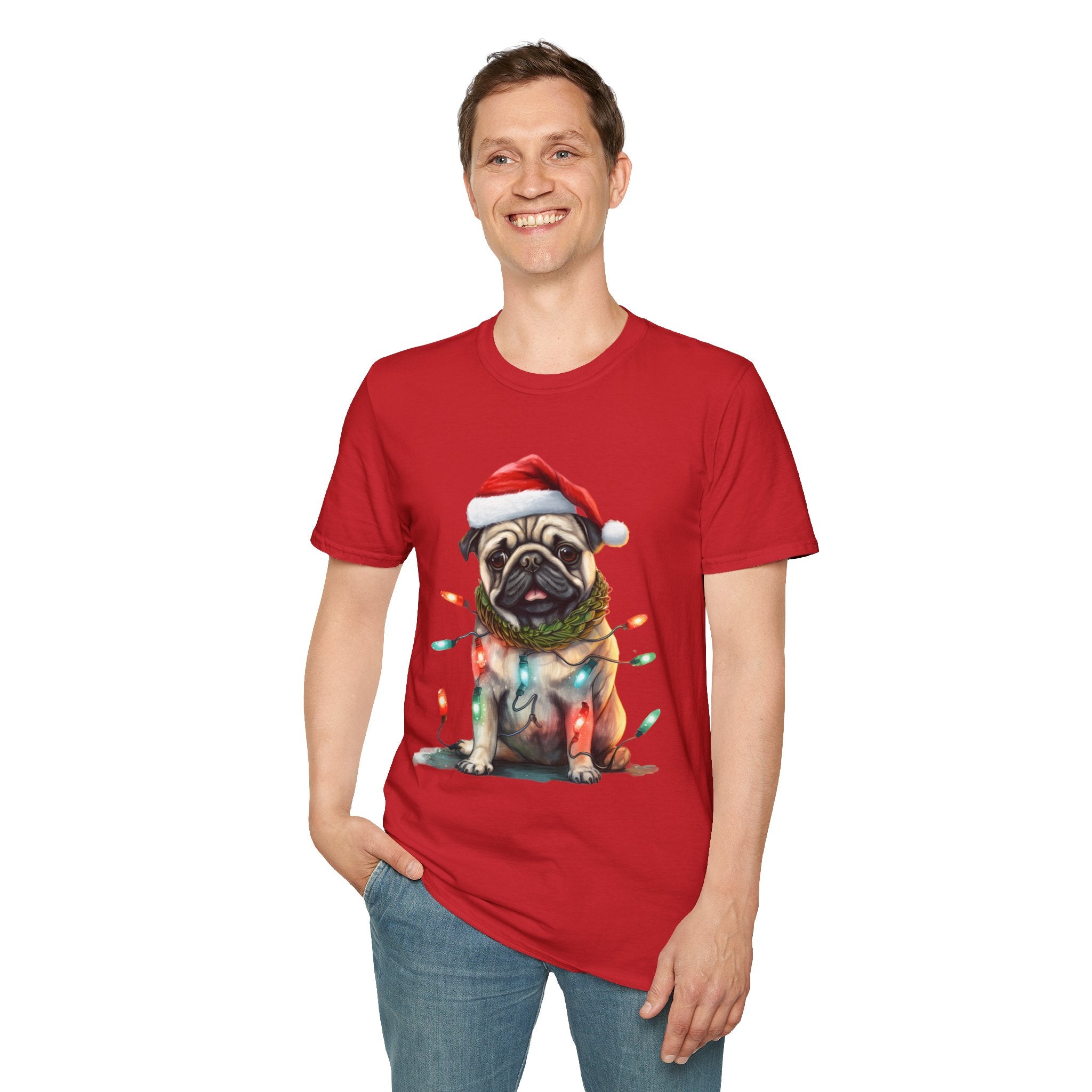 Christmas Pug wearing lights T-Shirt