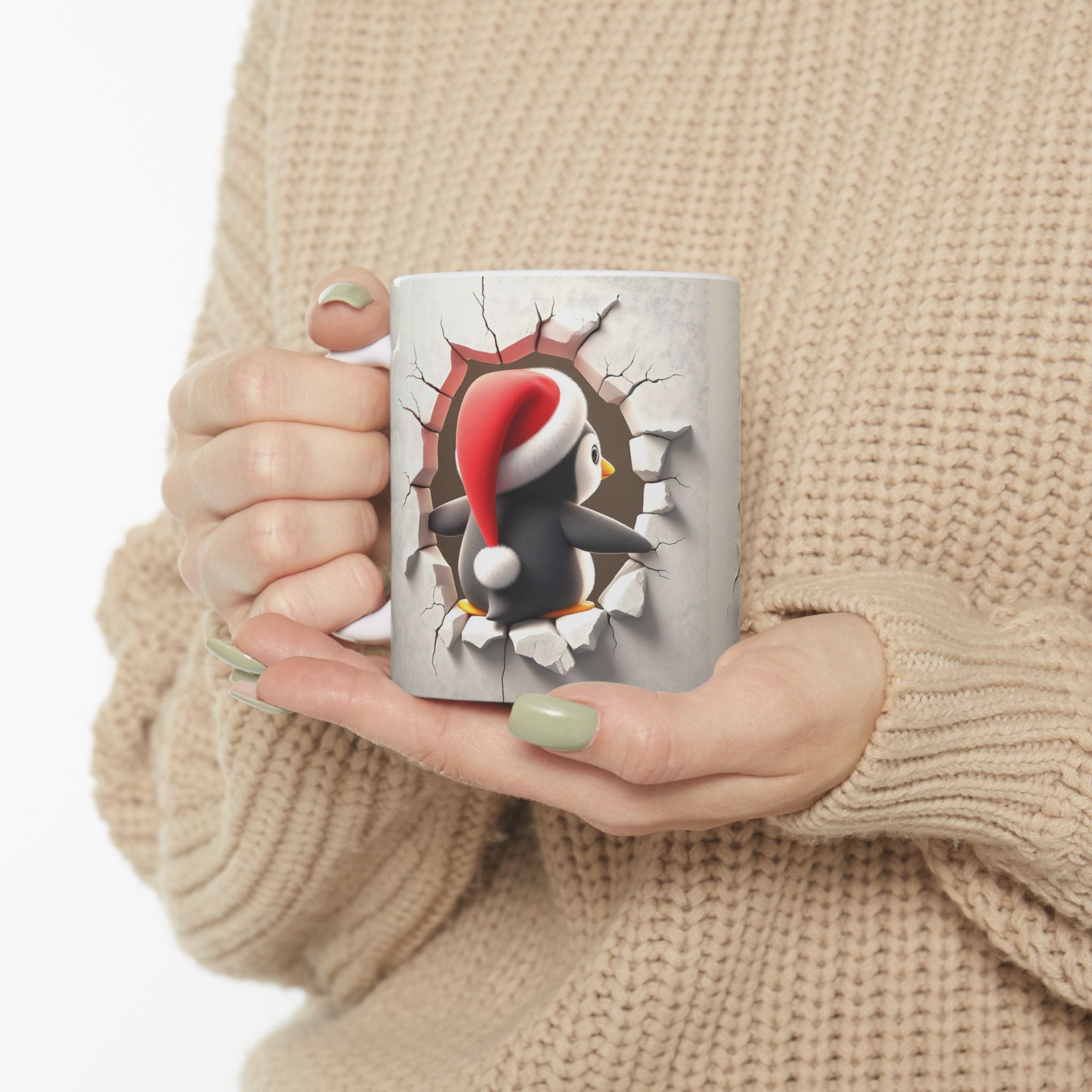 Funny Christmas Penguin Mug 3-D