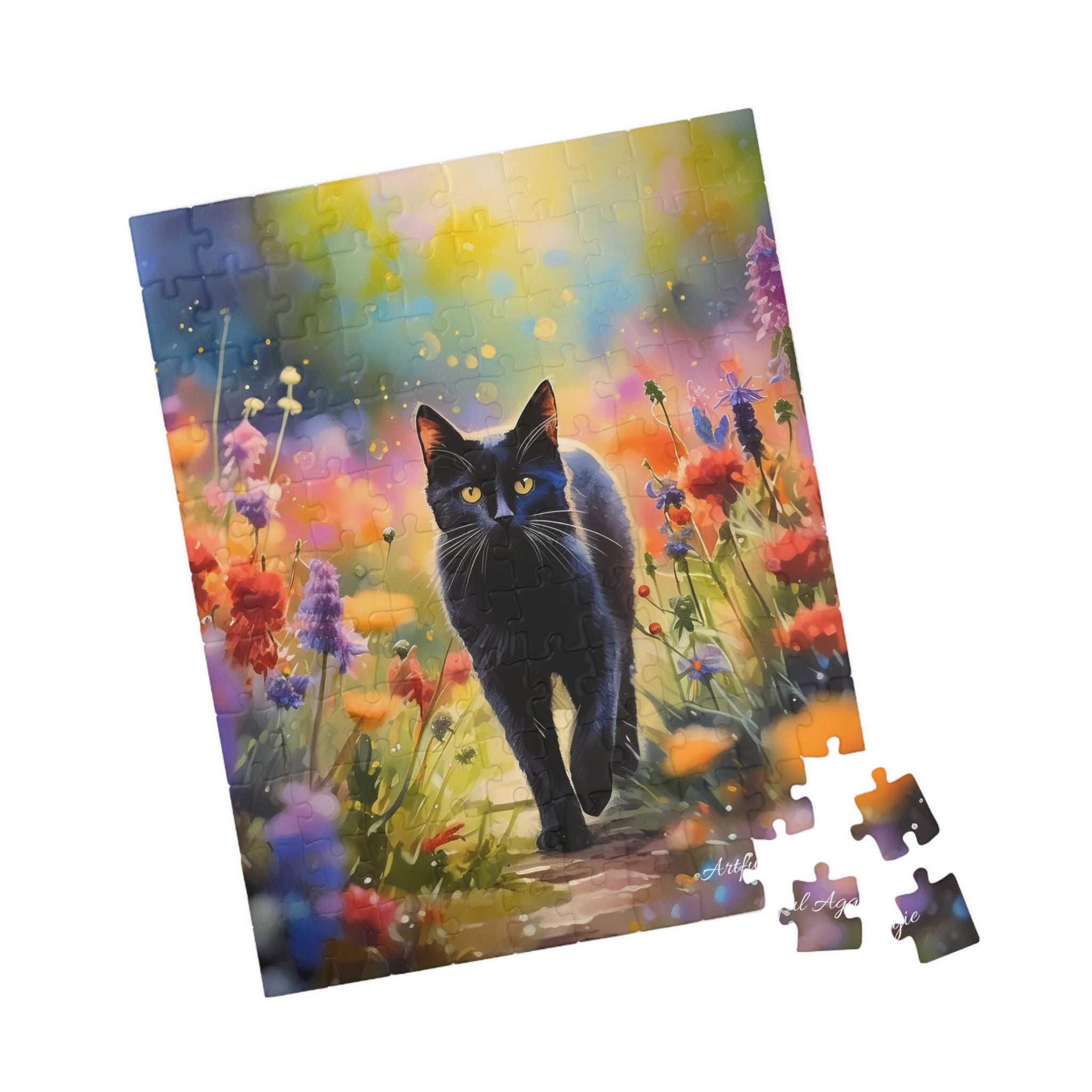 Jigsaw Puzzle - Black Cat Garden Scene