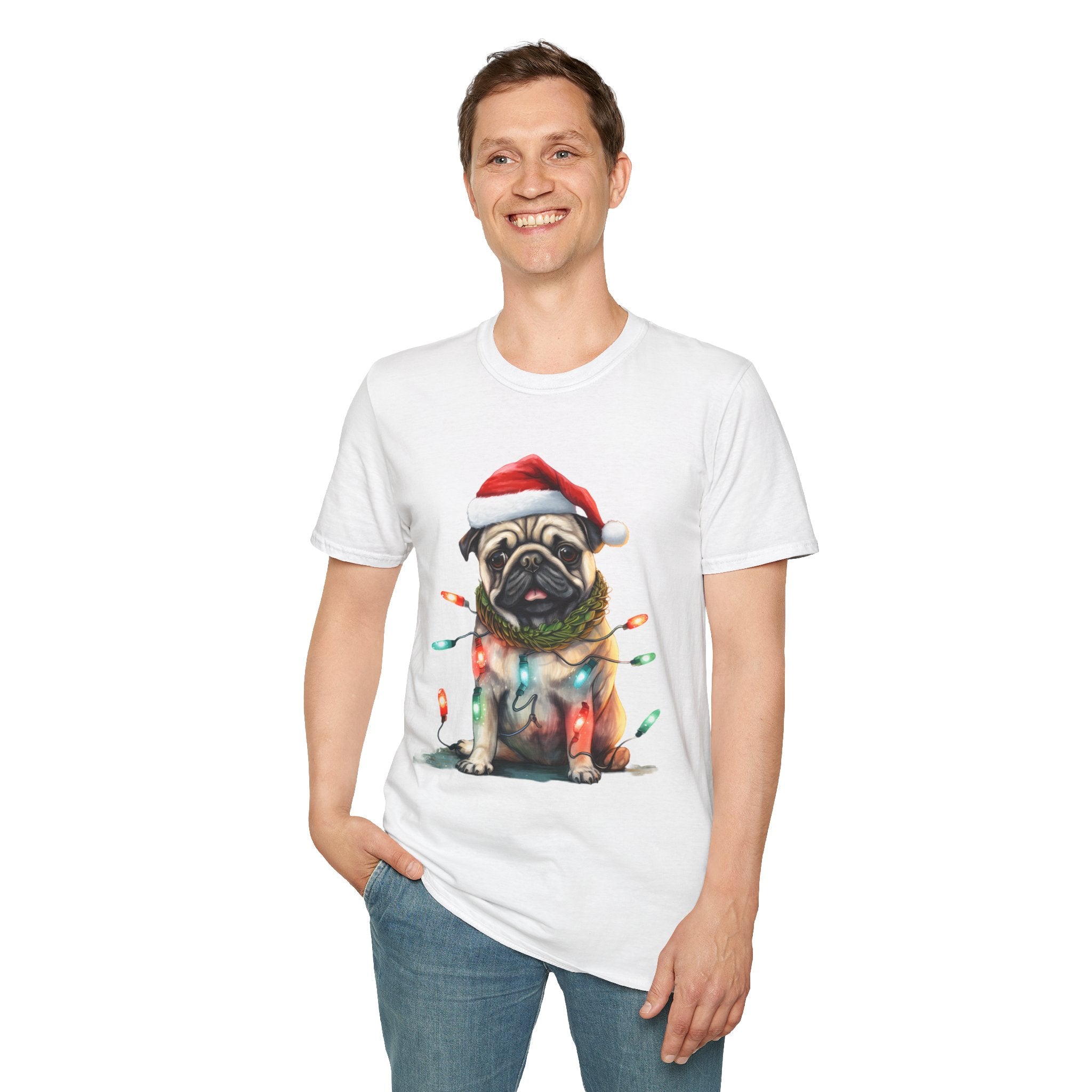 Christmas Pug wearing lights T-Shirt