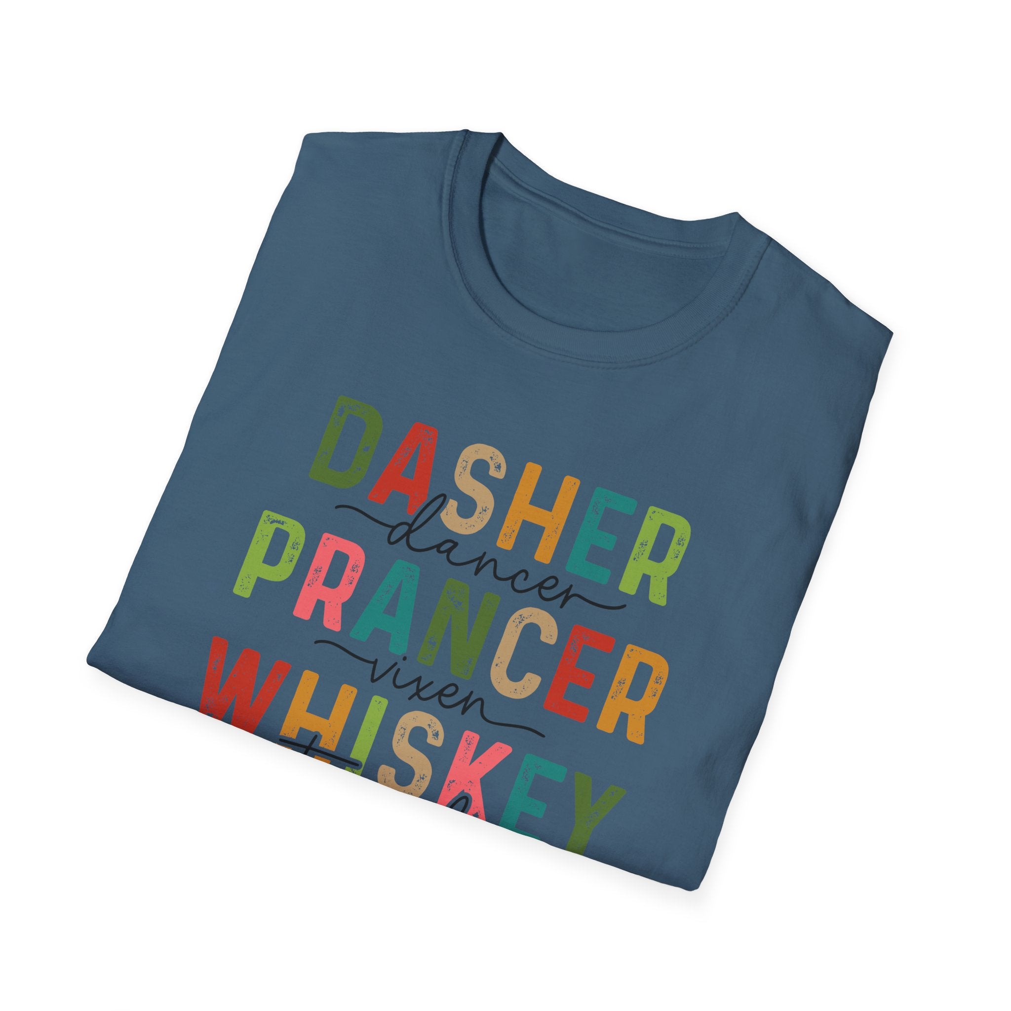 Holiday Reindeer Alcohol Unisex T-Shirt - Dasher Dancer Prancer Vixen Whiskey Tequila Vodka Blitzen