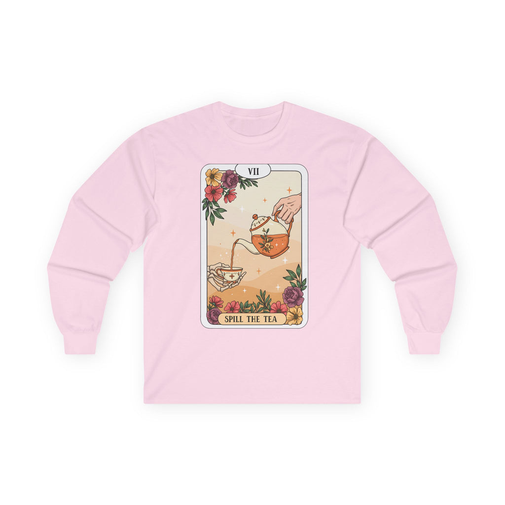 Mystical “Spill the Tea” Tarot Long Sleeve – Witchy Vibe Shirt for Tea Lovers | Funny Spiritual Gift |
