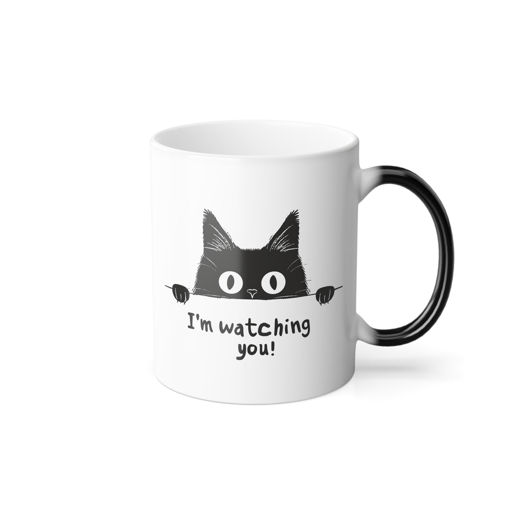 Peeking Black Cat Magic Mug – “I’m Watching You” Color Changing Coffee Cup (11oz)