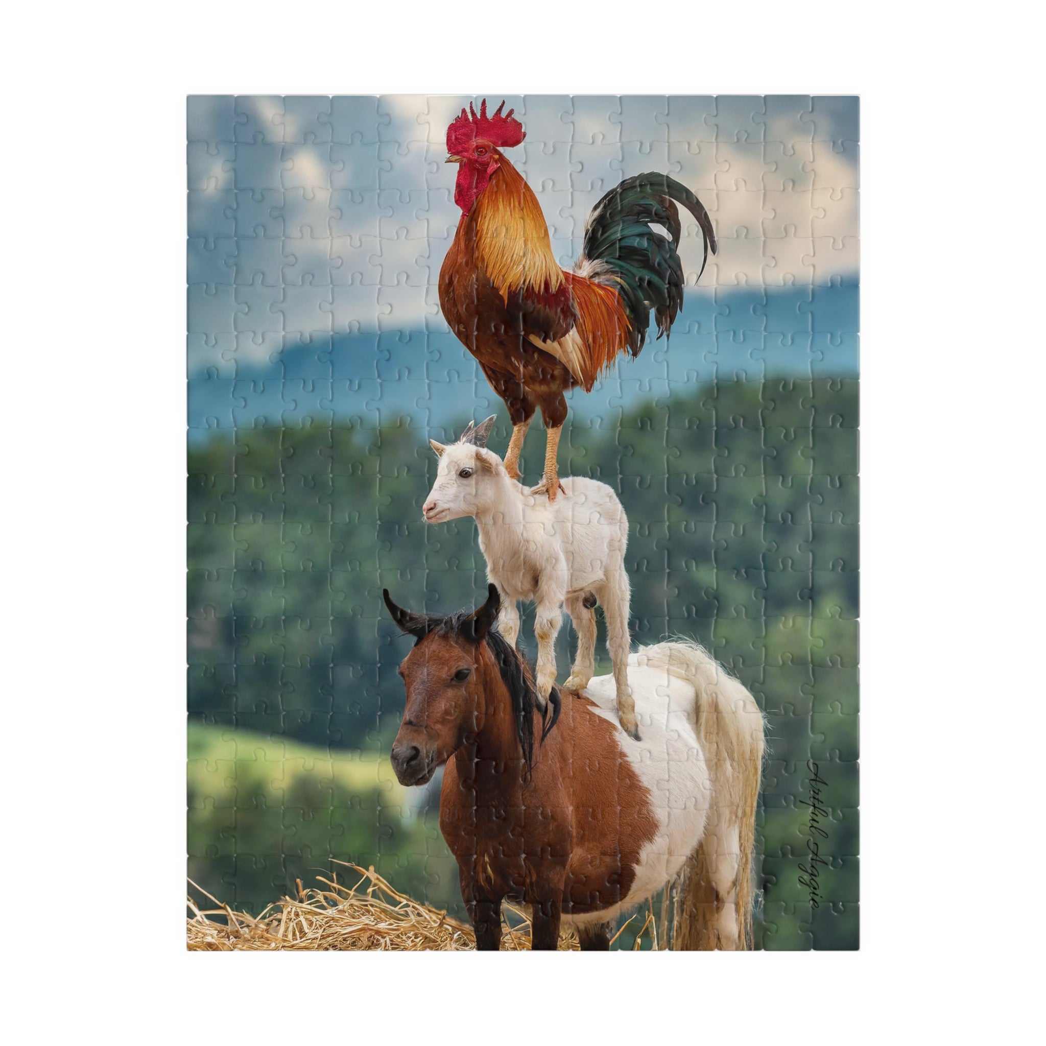 Jigsaw Puzzle - Funny Rooster, Goat, Horse Stack